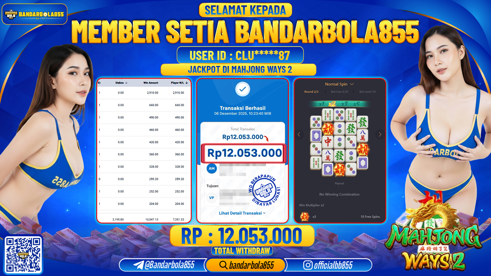 🎖 JACKPOT BANDARBOLA855 di MAHJONG WAYS 2 Rp12.053.000 🎖