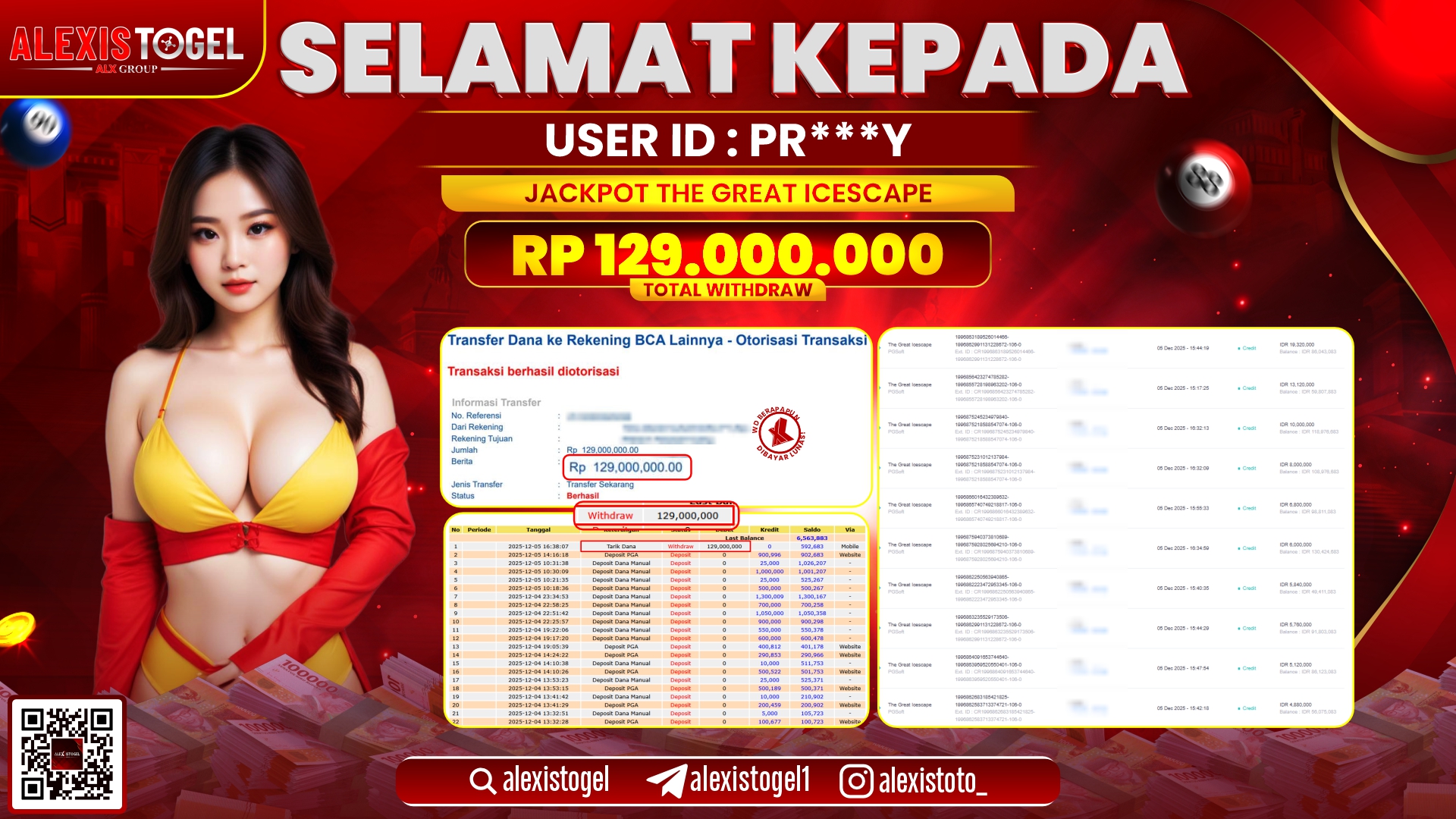 ALEXISTOGEL di SLOT THE GREAT ICESCAPE 4D RP.129.000.000,- LUNAS