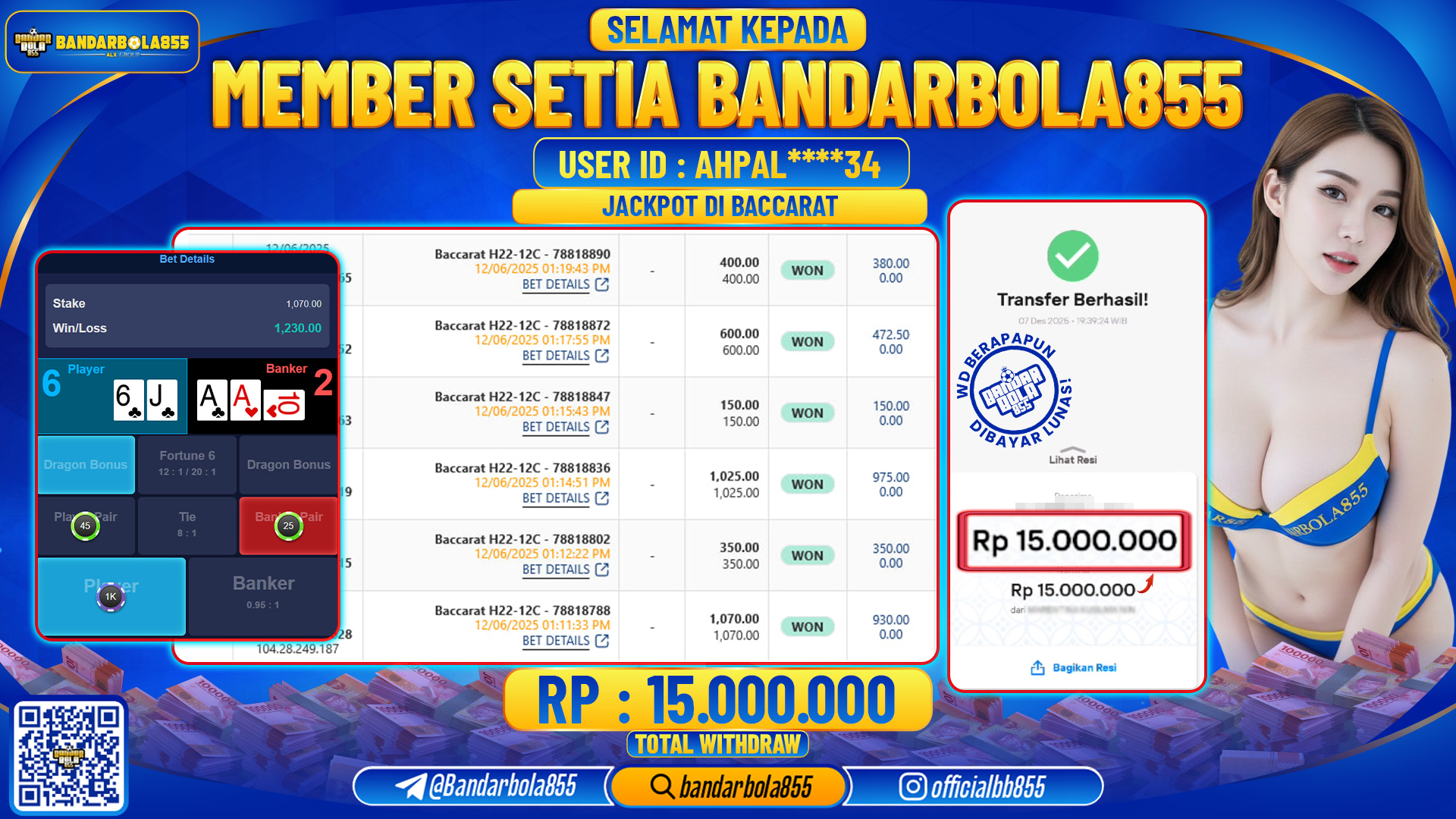 🎖 JACKPOT BANDARBOLA855 di BACCARAT Rp15.000.000 🎖
