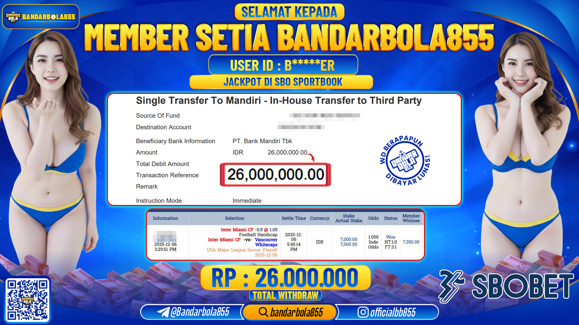 🎖 JACKPOT BANDARBOLA855 di SBO SPORTBOOK Rp26.000.000 🎖