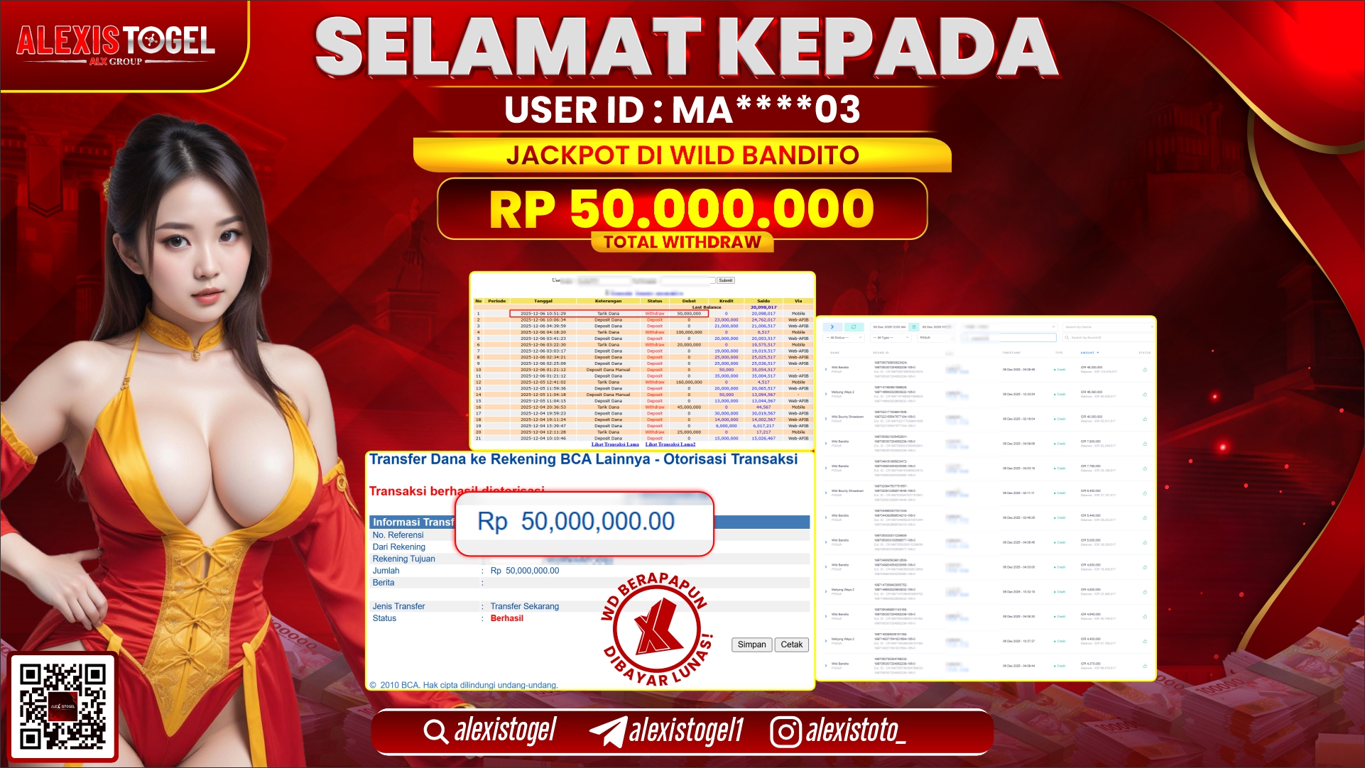 ALEXISTOGEL di SLOT WILD BANDITO RP.50.000.000,- LUNAS