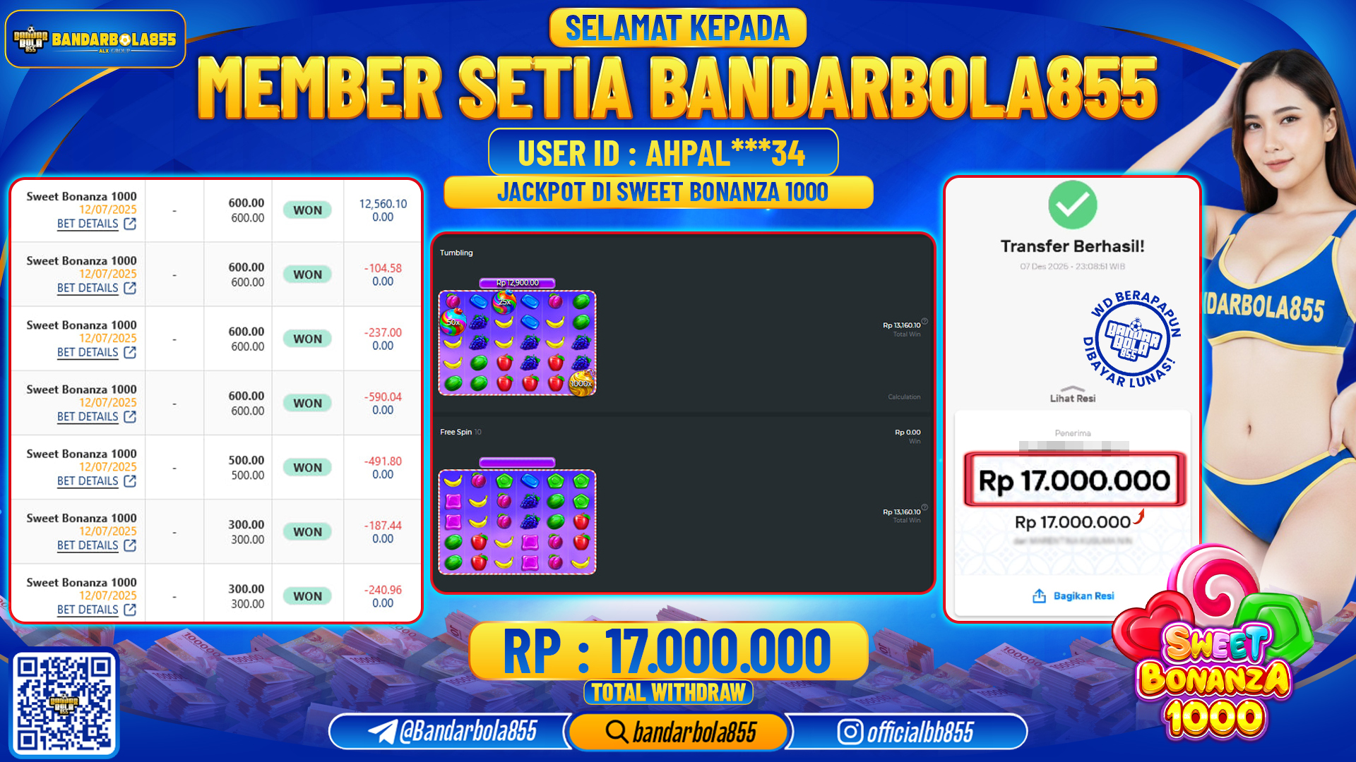 🎖 JACKPOT BANDARBOLA855 di SWEET BONANZA 1000 Rp17.000.000 🎖