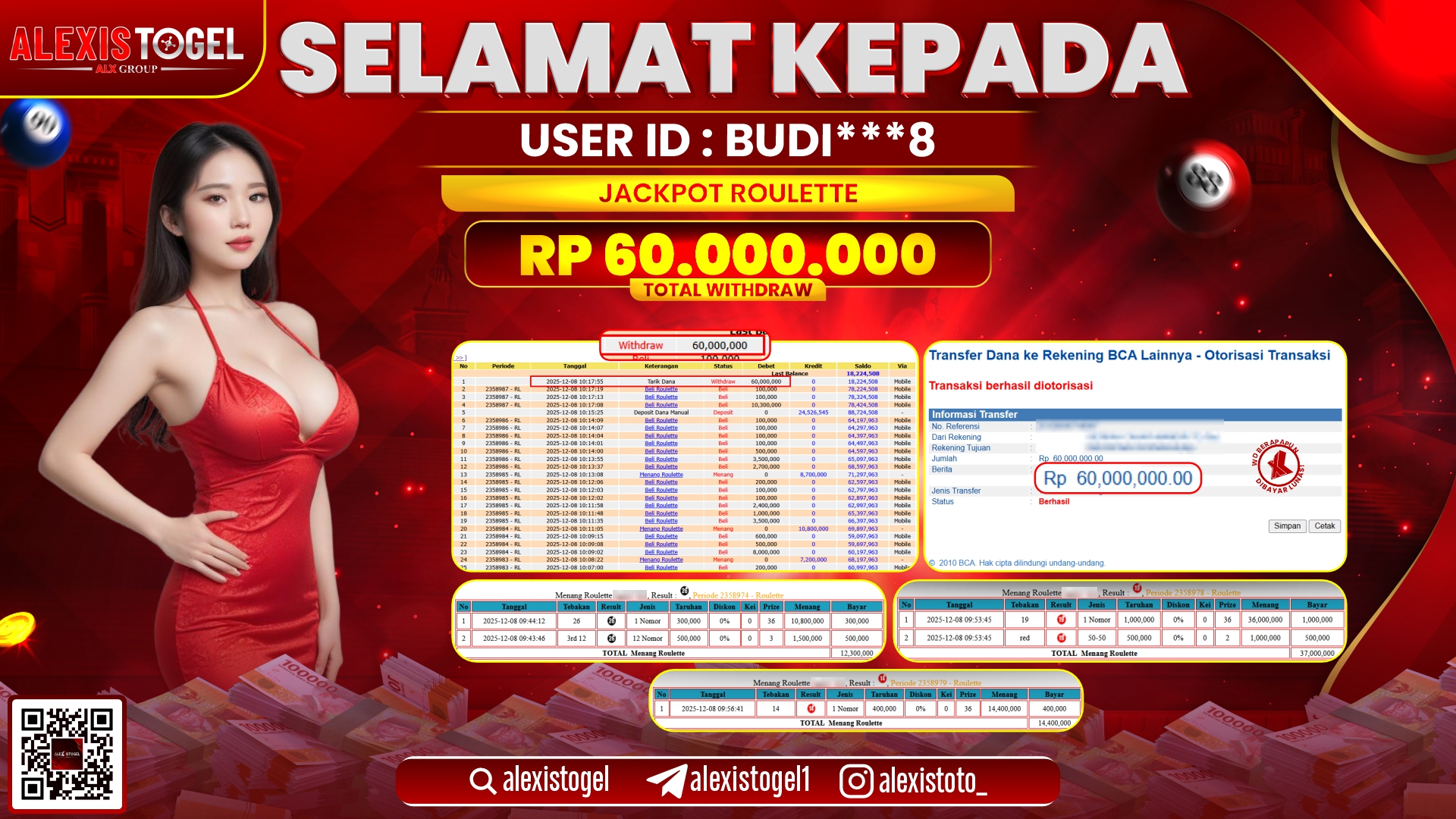 ALEXISTOGEL di CASINO ROULETTE RP.60.000.000,- LUNAS