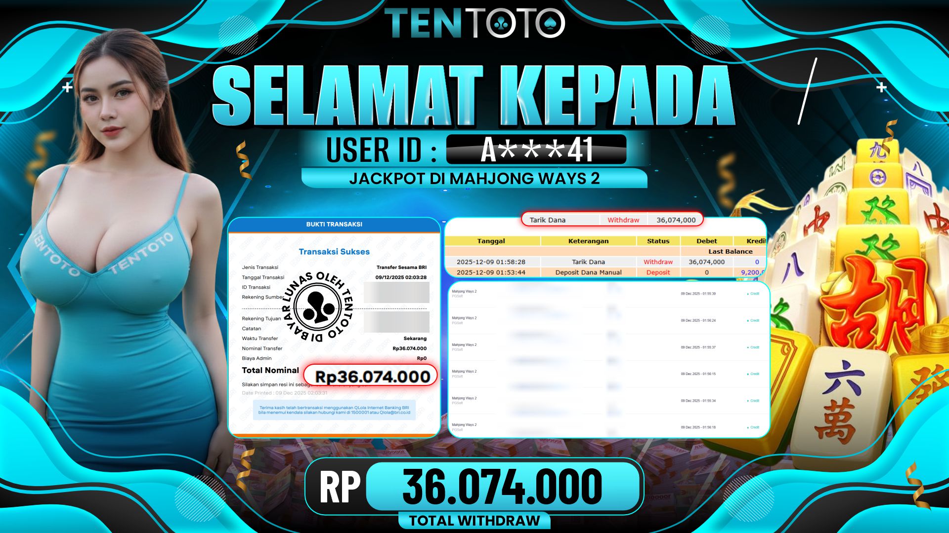 TENTOTO Mahjong Ways 2 Rp. 36.074.000,- LUNAS