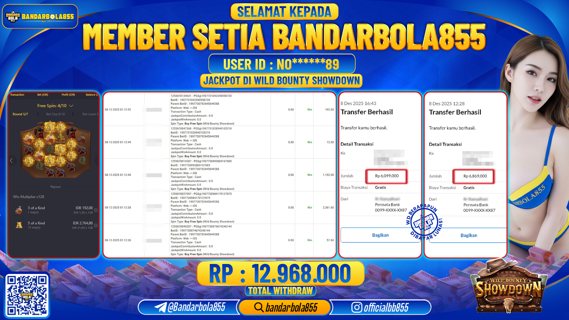 🎖 JACKPOT BANDARBOLA855 di WILD BOUNTY SHOWDOWN Rp12.968.000 🎖