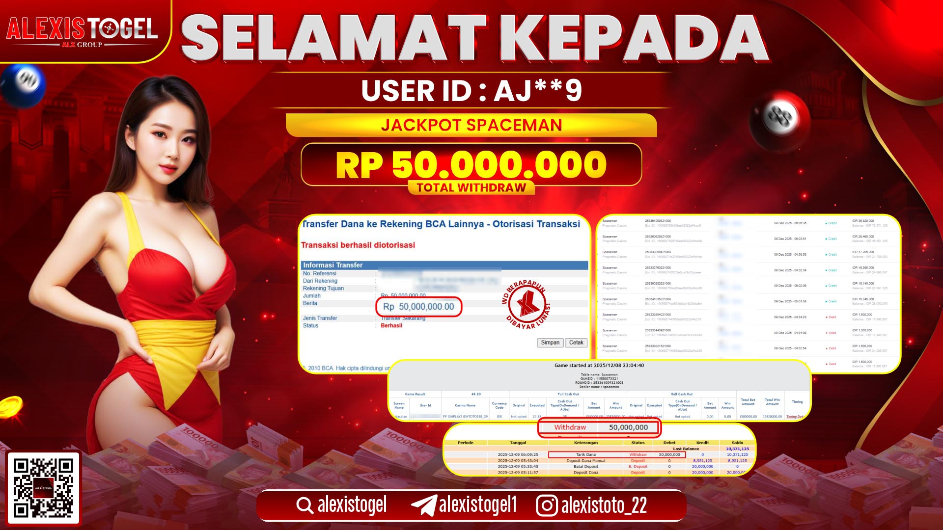 ALEXISTOGEL di SLOT SPACEMAN RP.50.000.000,- LUNAS