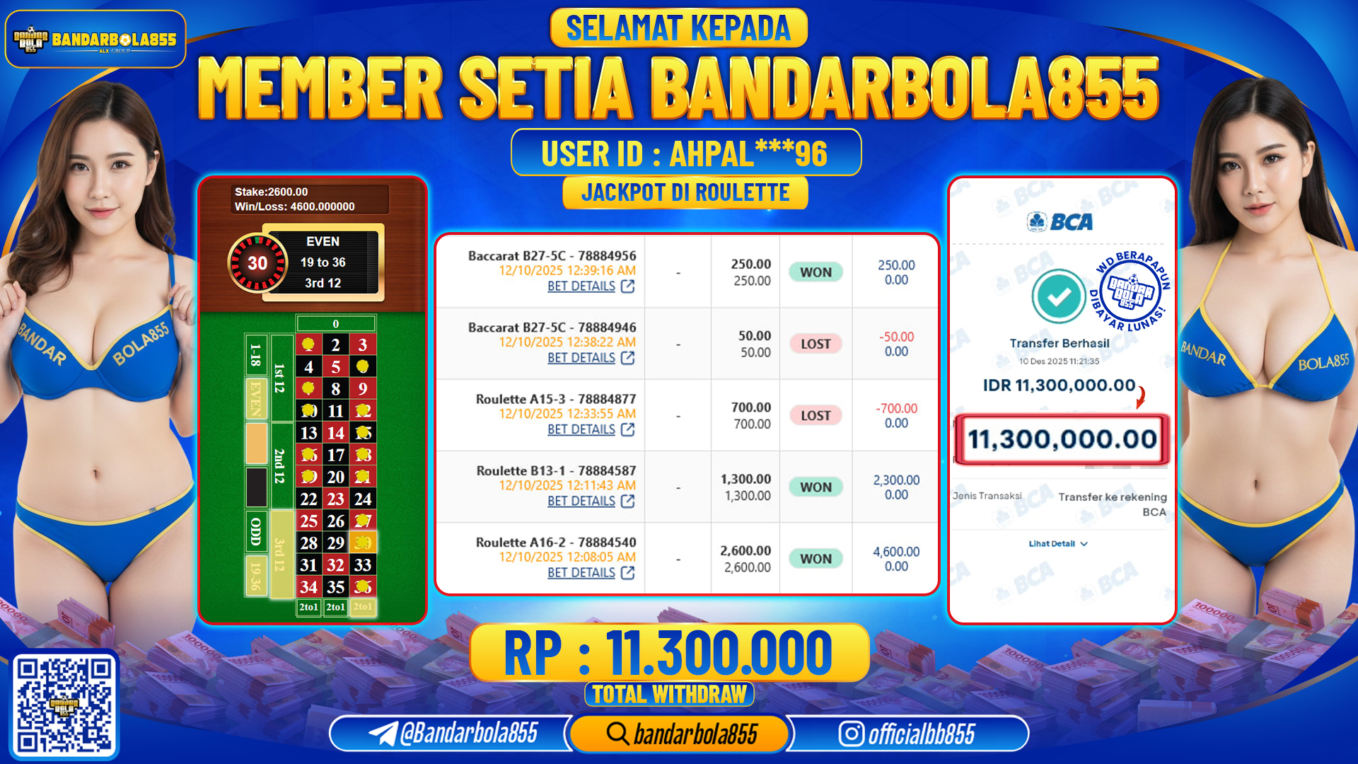 🎖 JACKPOT BANDARBOLA855 di ROULETTE  Rp11.300.000🎖