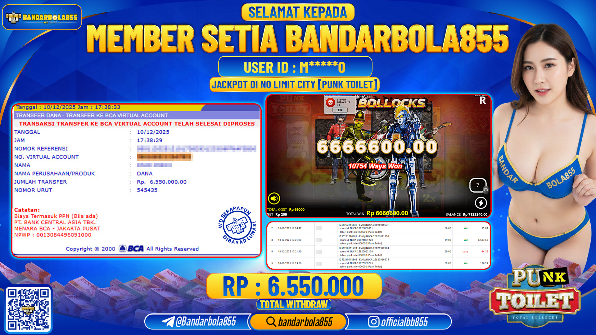 🎖 JACKPOT BANDARBOLA855 di NO LIMIT CITY [PUNK TOILET] Rp6.550.000🎖