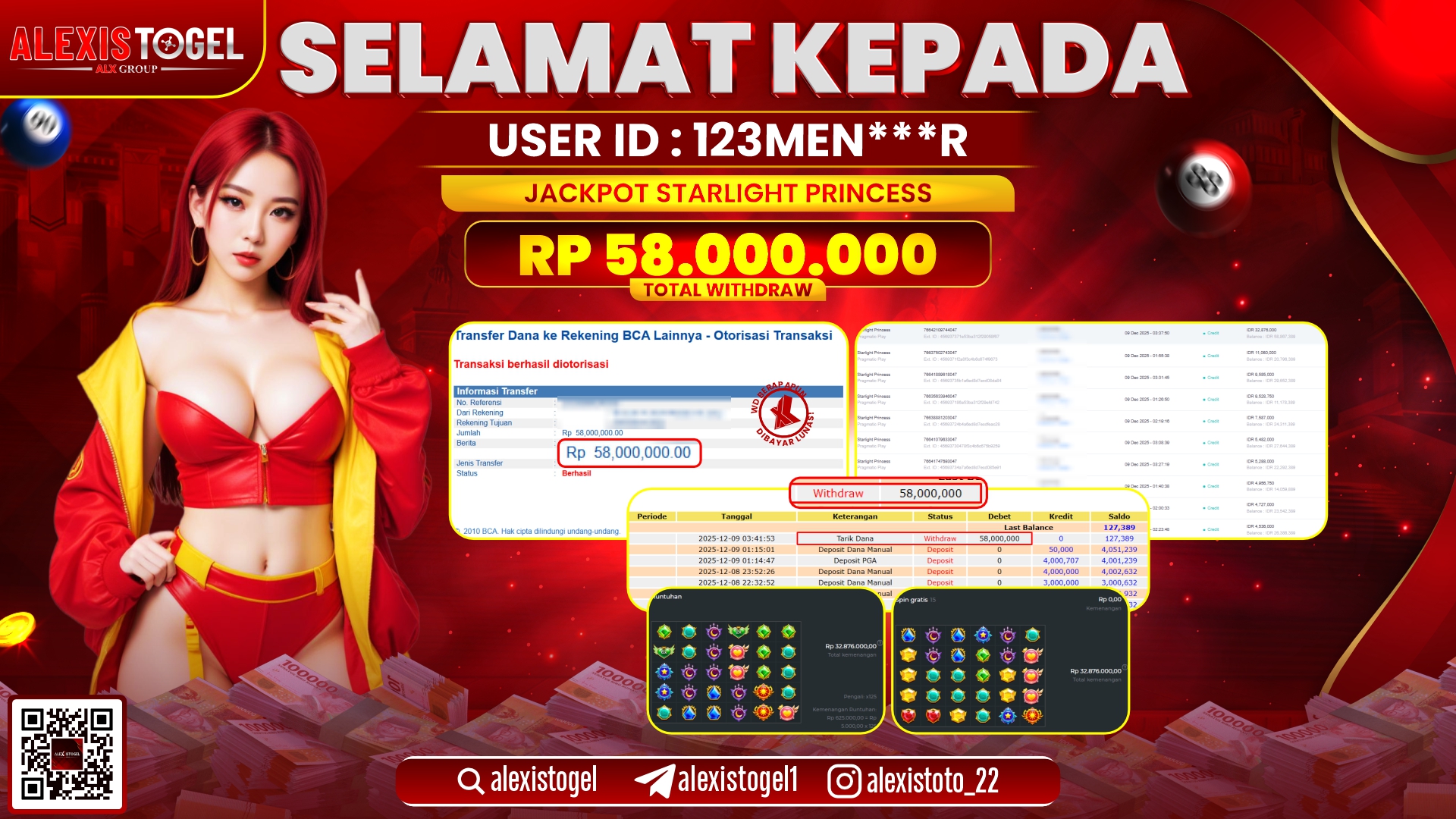 ALEXISTOGEL di SLOT STARLIGHT PRINCESS RP.58.000.000,- LUNAS