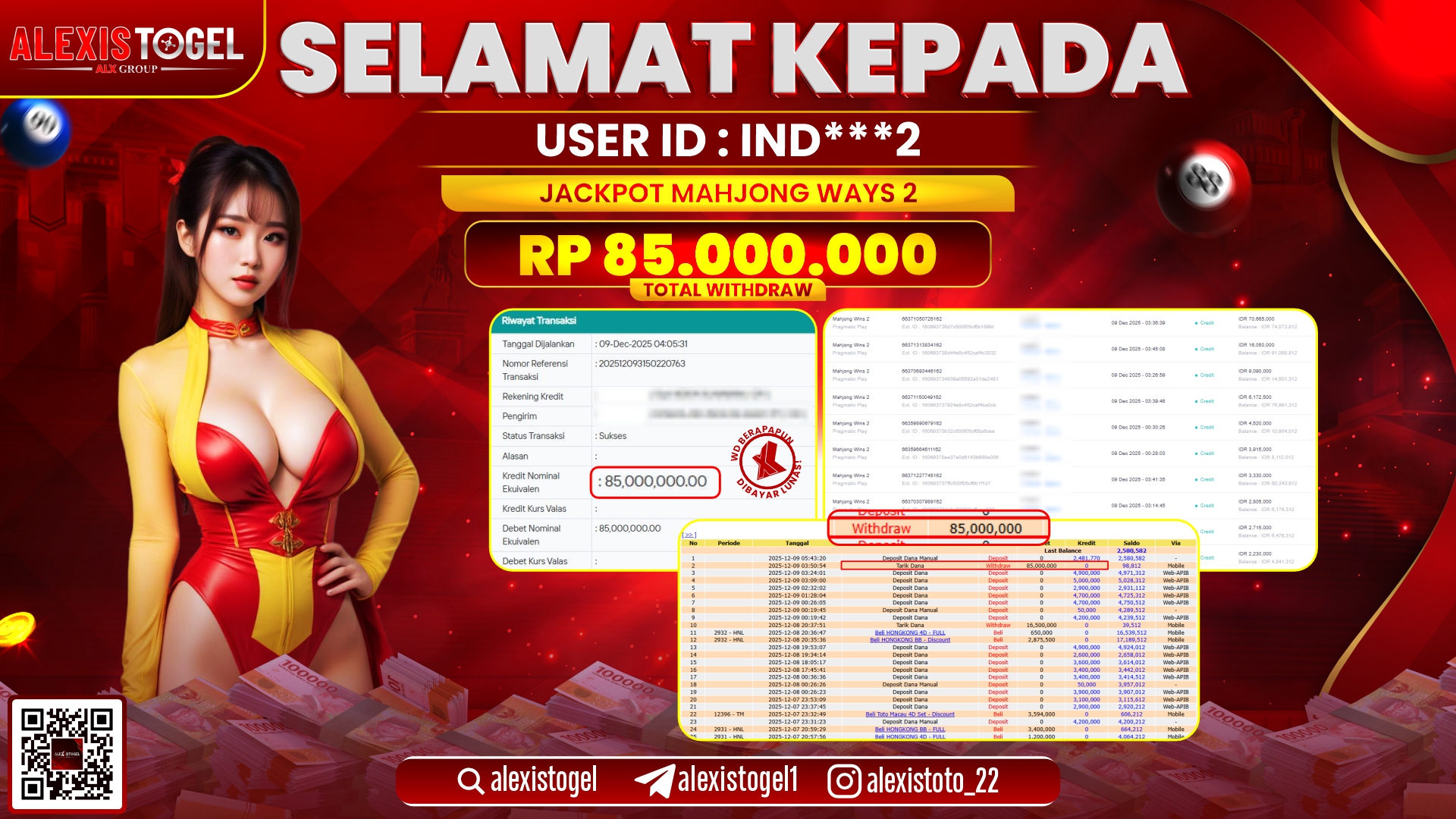 ALEXISTOGEL di SLOT MAHJONG WAYS 2 RP.85.000.000,- LUNAS