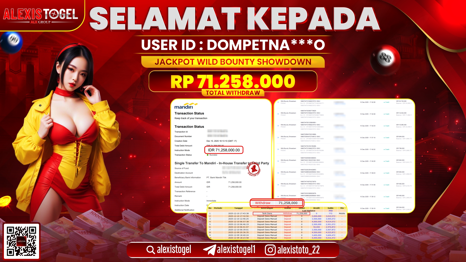 ALEXISTOGEL di SLOT WILD BOUNTY SHOWDOWN RP.71.258.000,- LUNAS