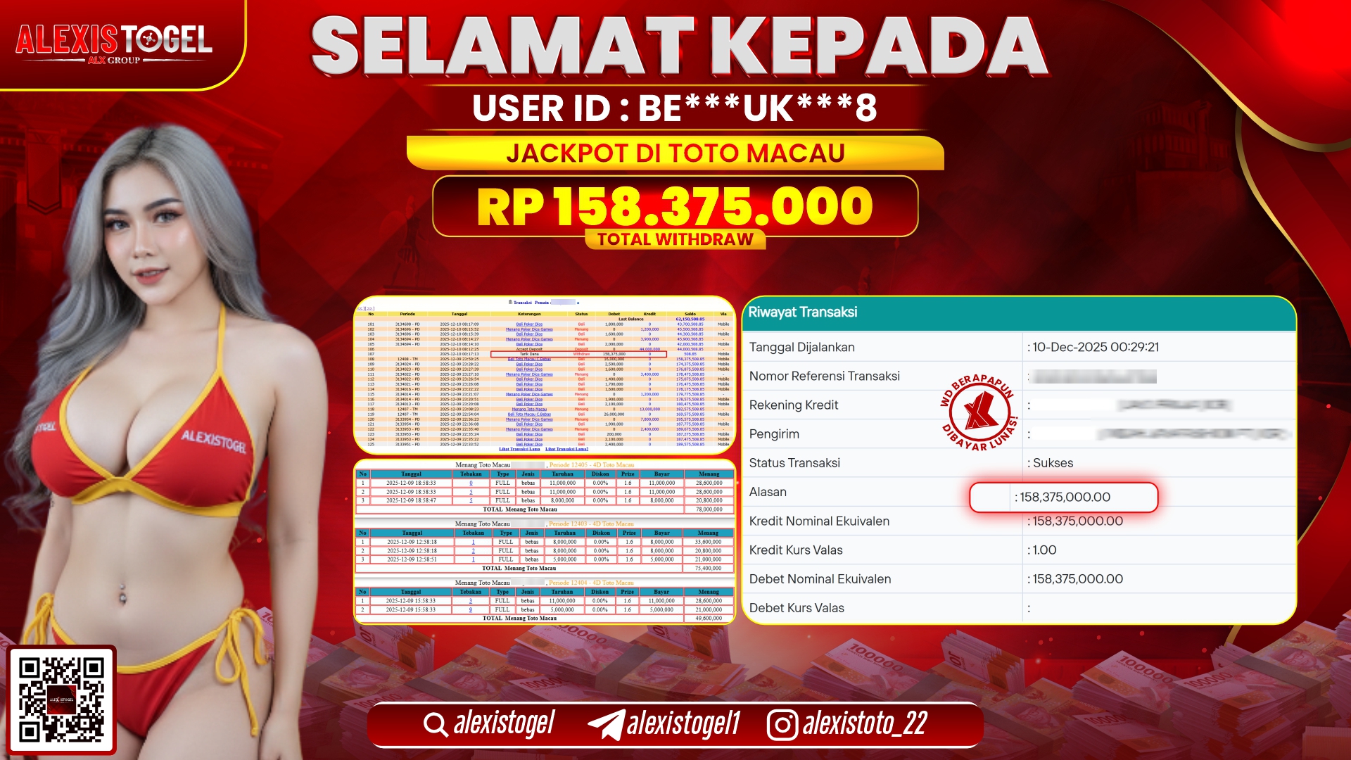ALEXISTOGEL di TOGEL TOTO MACAU RP.158.375.000,- LUNAS