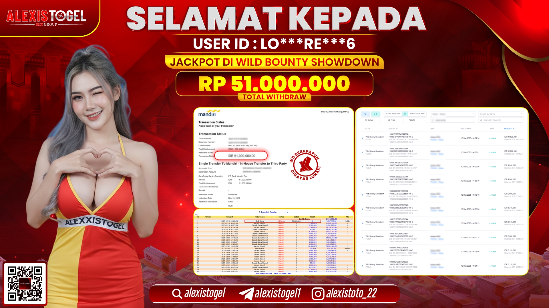 ALEXISTOGEL di SLOT WILD BOUNTY SHOWDOWN RP.51.000.000,- LUNAS