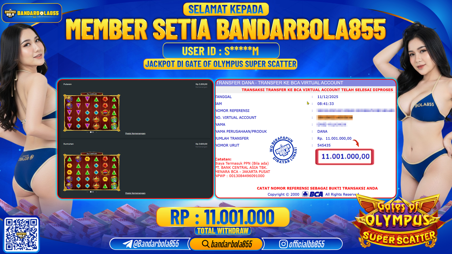 🎖 JACKPOT BANDARBOLA855 di GATE OF OLYMPUS SUPER SCATTER Rp11.001.000🎖