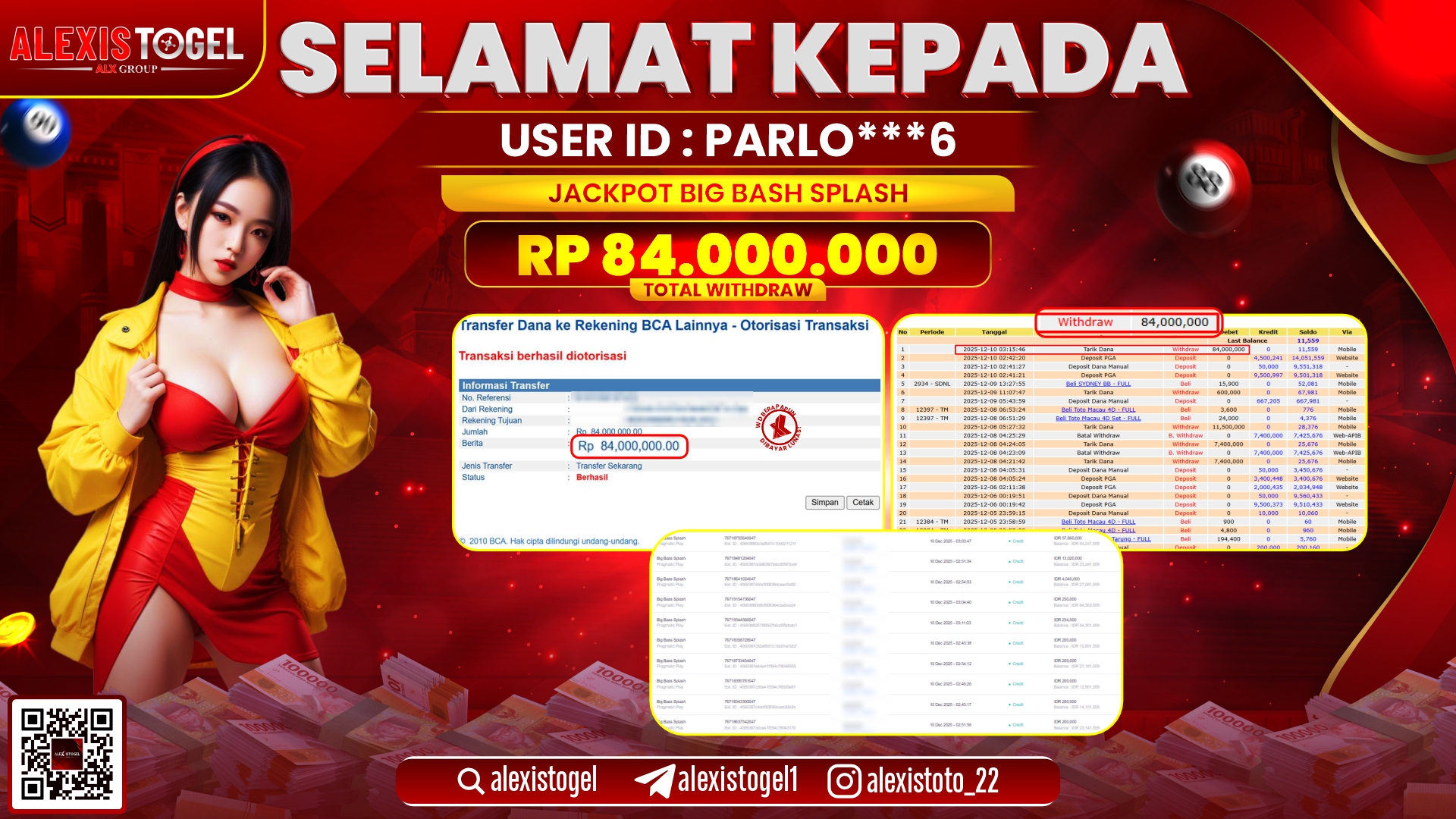 ALEXISTOGEL di SLOT BIG BASH SPLASH RP.84.000.000,- LUNAS