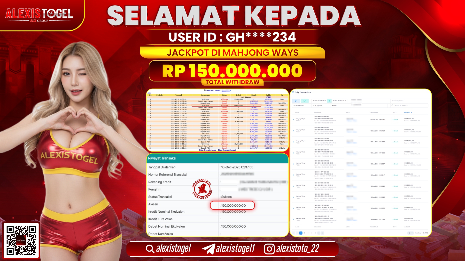 ALEXISTOGEL di SLOT MAHJONG WAYS RP.150.000.000,- LUNAS