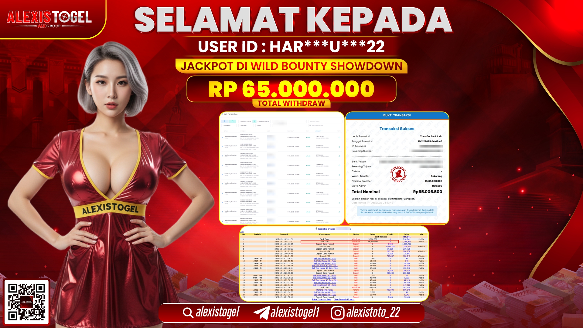 ALEXISTOGEL di SLOT WILD BOUNTY SHOWDOWN RP.65.000.000,- LUNAS