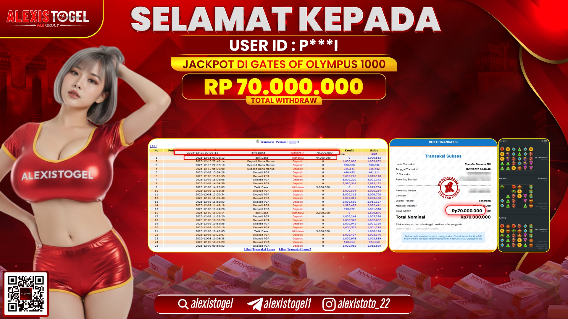 ALEXISTOGEL di SLOT GATES OF OLYMPUS 1000 RP.70.000.000,- LUNAS