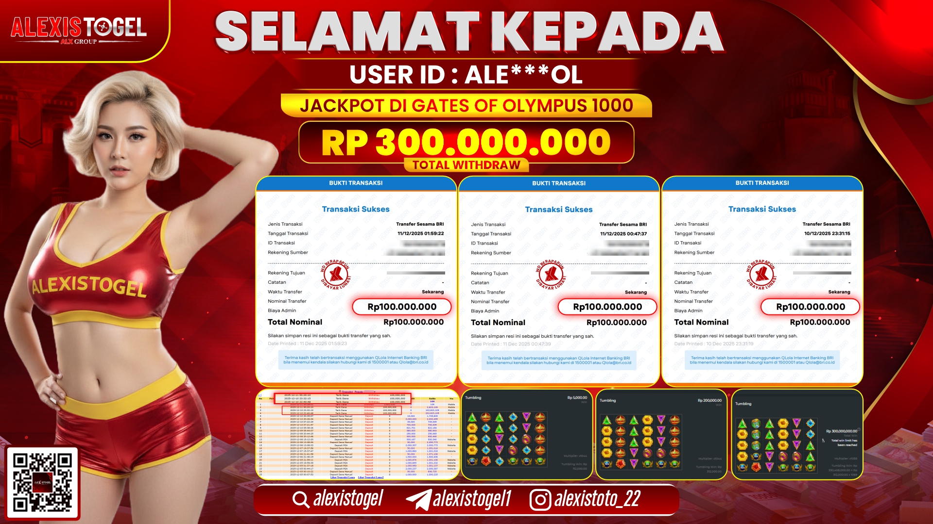 ALEXISTOGEL di SLOT GATES OF OLYMPUS 1000 RP.300.000.000,- LUNAS