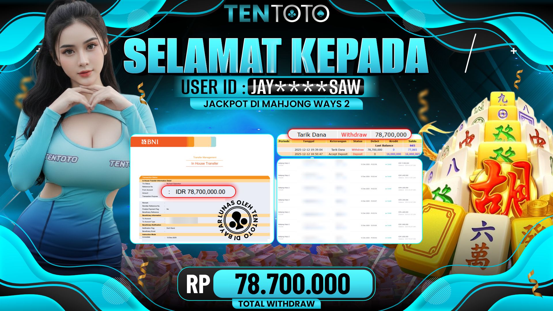 TENTOTO Mahjong Ways 2 Rp. 78.700.000,- LUNAS