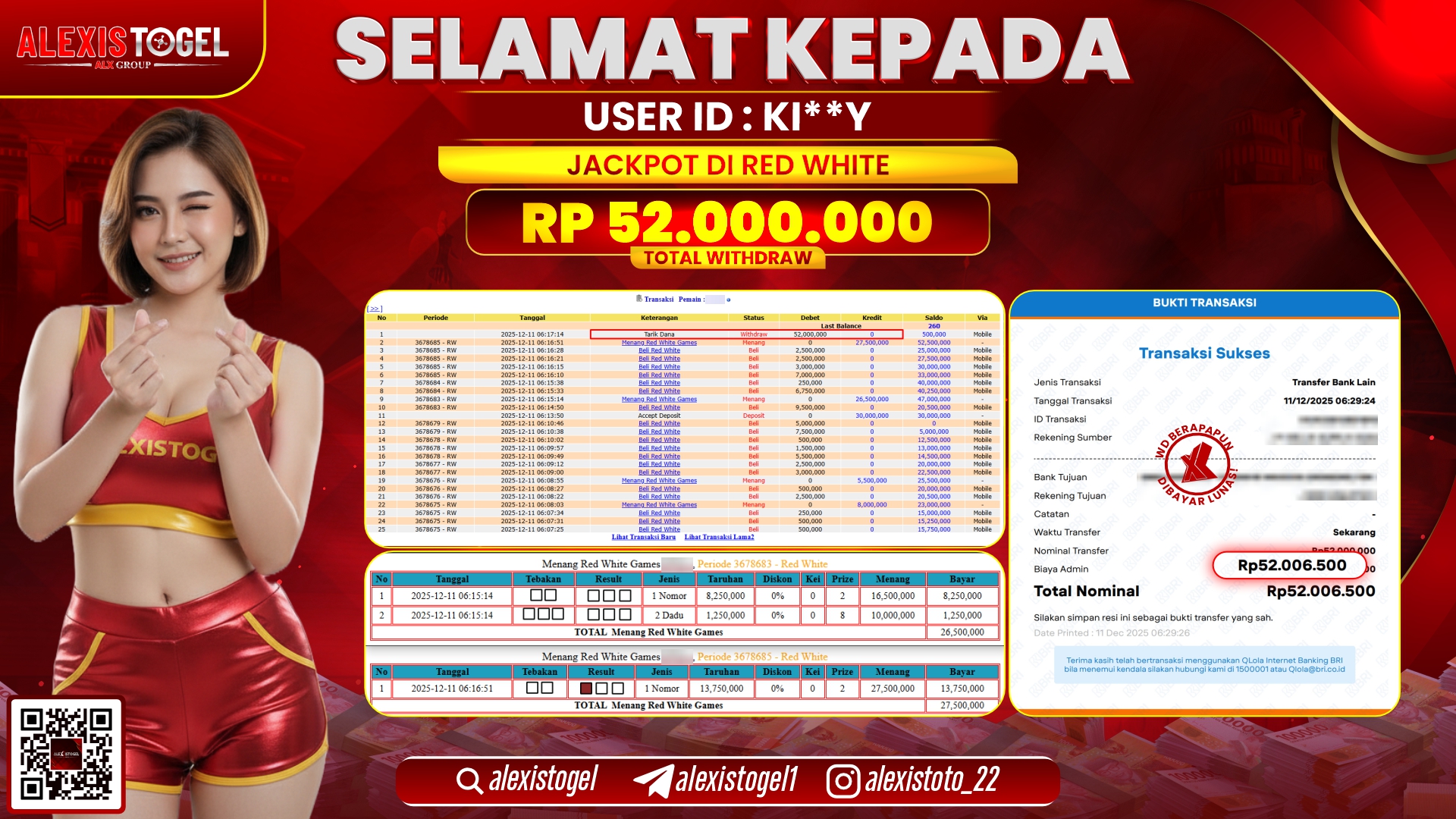 ALEXISTOGEL di CASINO RED WHITE RP.52.000.000,- LUNAS