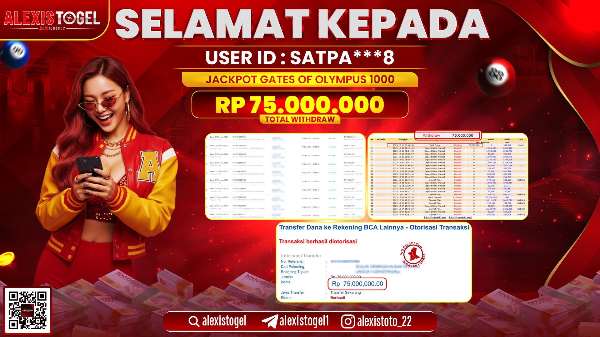 ALEXISTOGEL di SLOT GATES OF OLYMPUS 1000 RP.75.000.000,- LUNAS