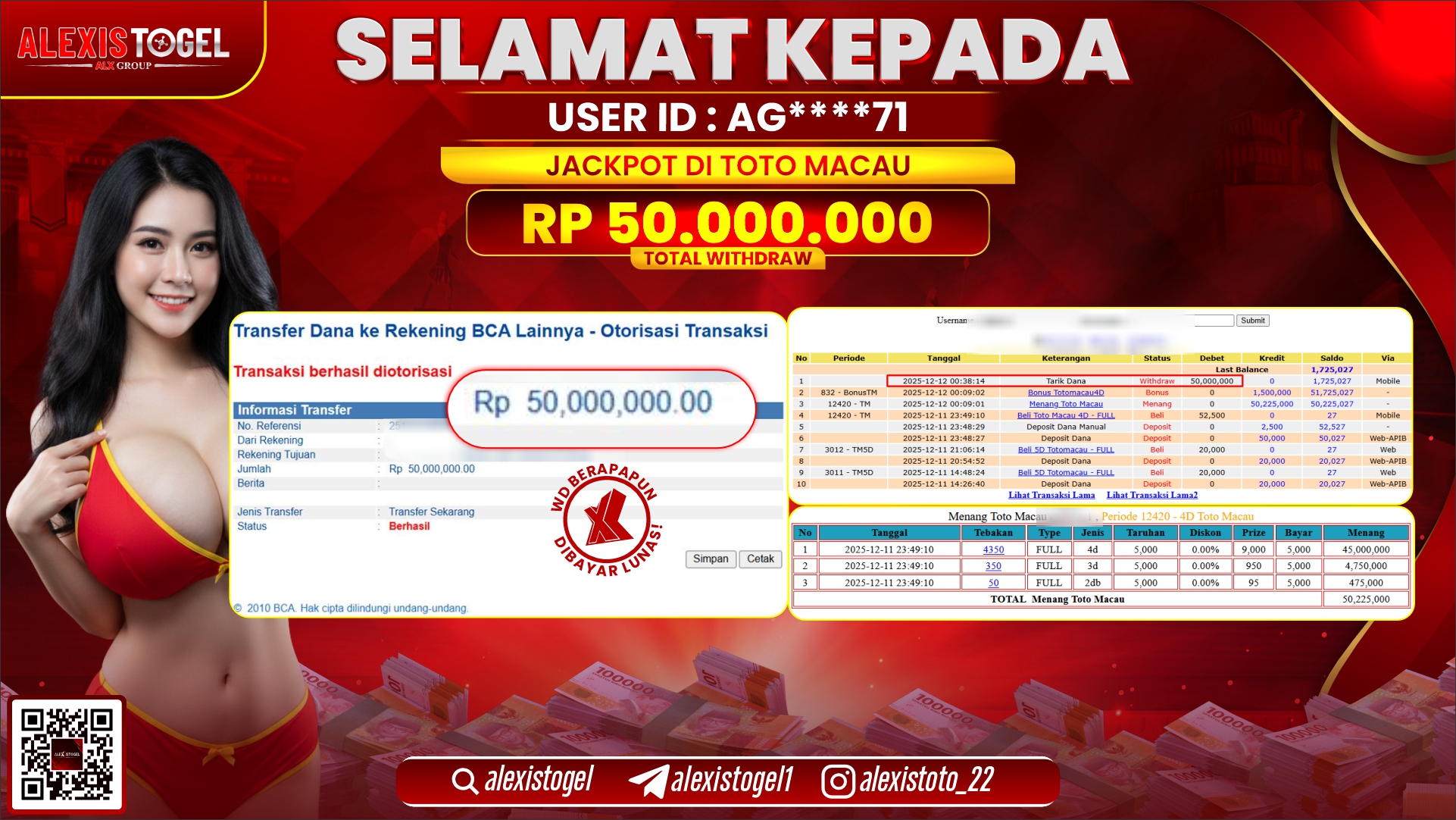 ALEXISTOGEL di TOTO MACAU RP.50.000.000,- LUNAS