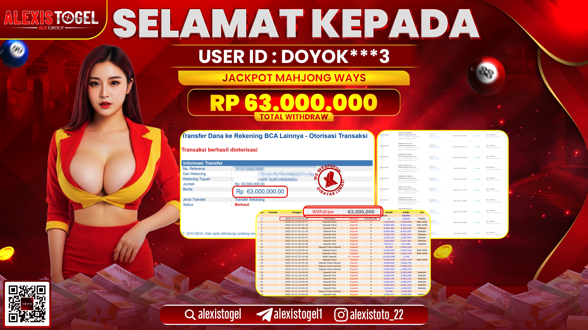 ALEXISTOGEL di SLOT MNAHJONG WAYS RP.63.000.000,- LUNAS