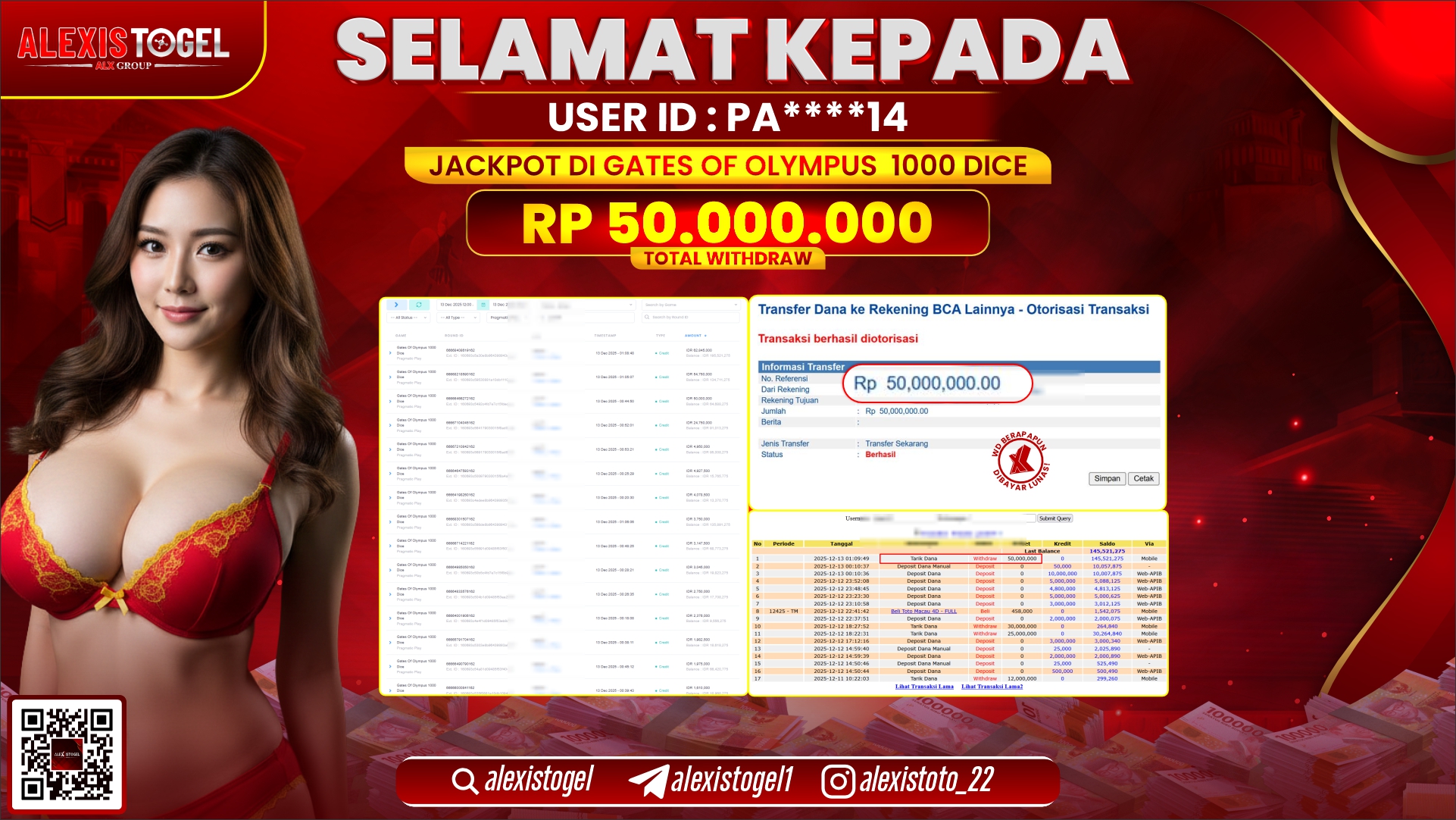 ALEXISTOGEL di SLOT GATES OF OLYMPUS 1000 DICE RP.50.000.000,- LUNAS