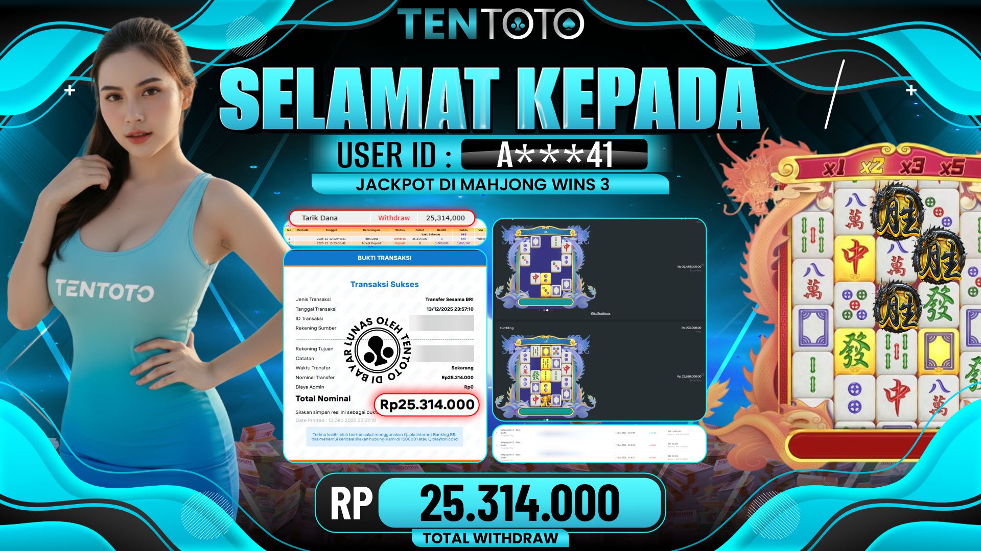 TENTOTO Mahjong Wins 3 Rp. 25.314.000,- LUNAS
