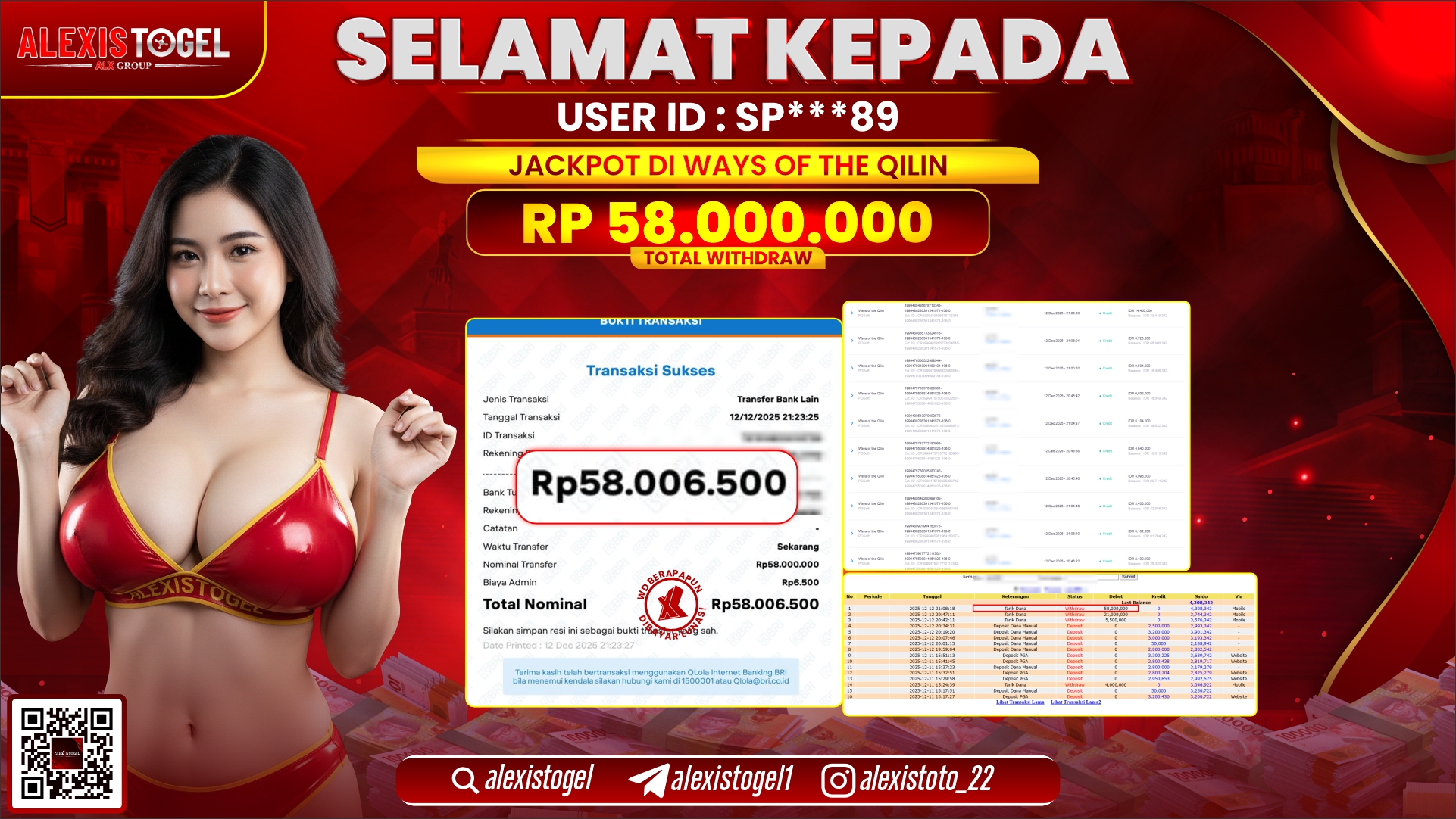 ALEXISTOGEL di SLOT WAYS OF THE QILIN RP.58.000.000,- LUNAS