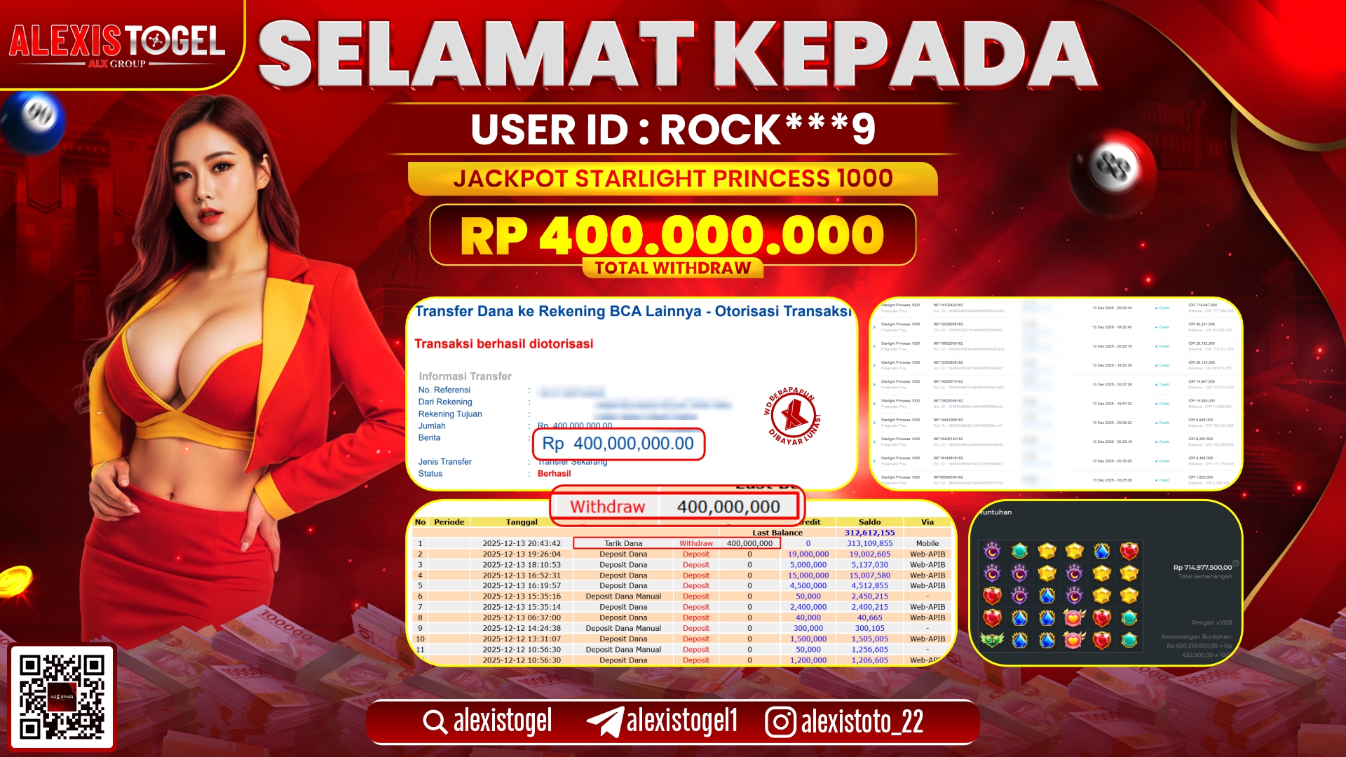 ALEXISTOGEL di SLOT STARLIGHT PRINCESS 1000 RP.400.000.000,- LUNAS