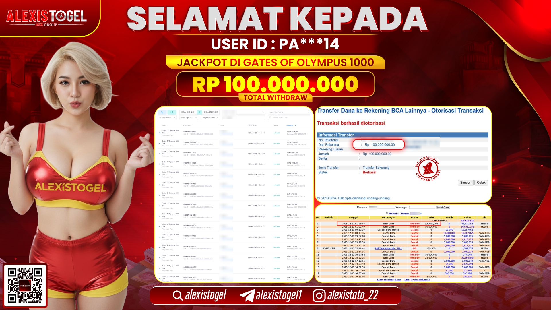 ALEXISTOGEL di SLOT GATES OF OLYMPUS 1000 RP.100.000.000,- LUNAS