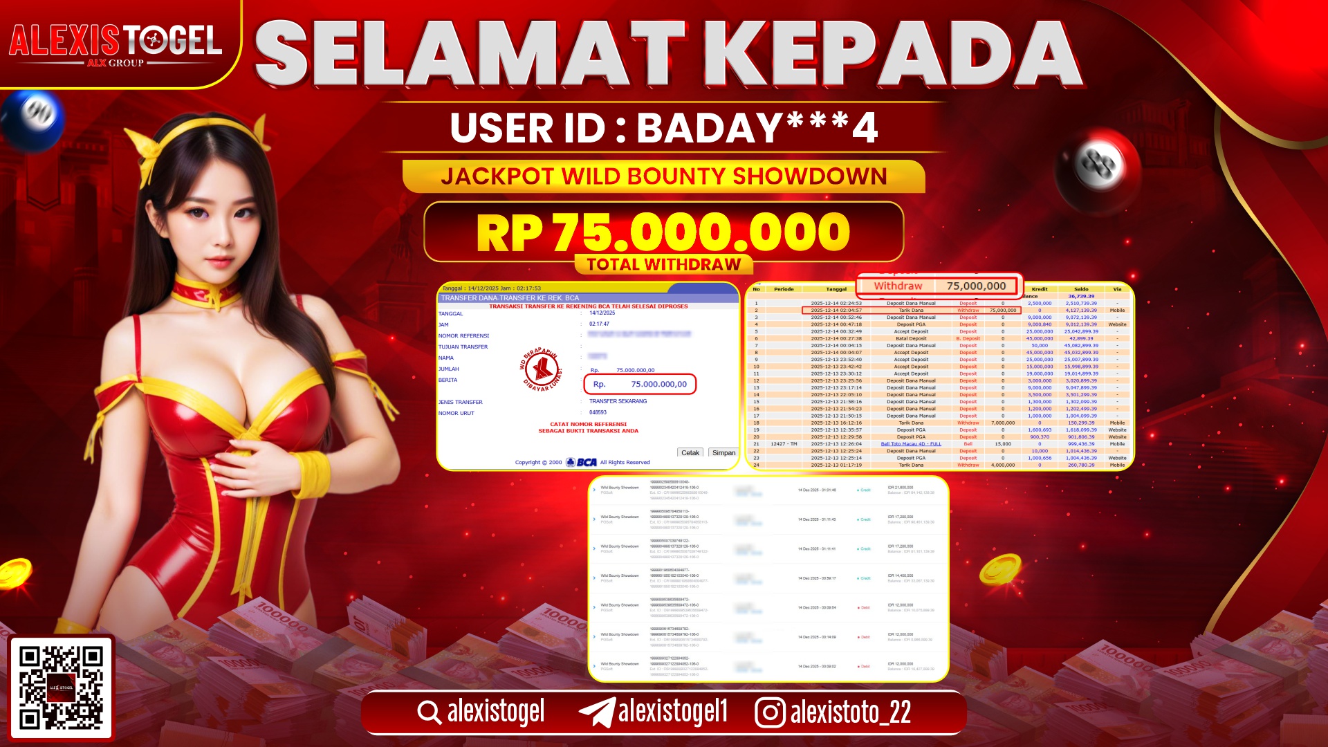 ALEXISTOGEL di SLOT WILD BOUNTY SHOWDOWN RP.75.000.000,- LUNAS