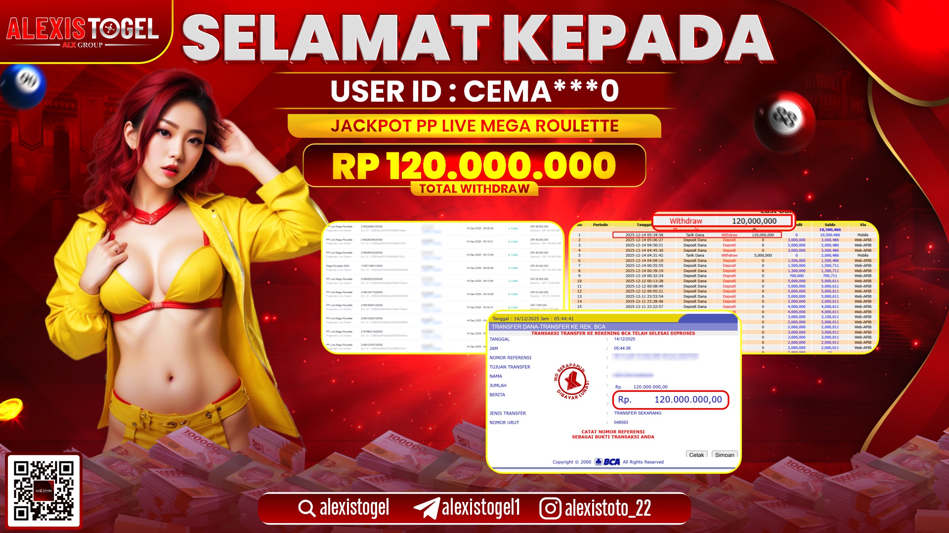 ALEXISTOGEL di PP LIVE MEGA ROULETTE RP.120.000.000,- LUNAS