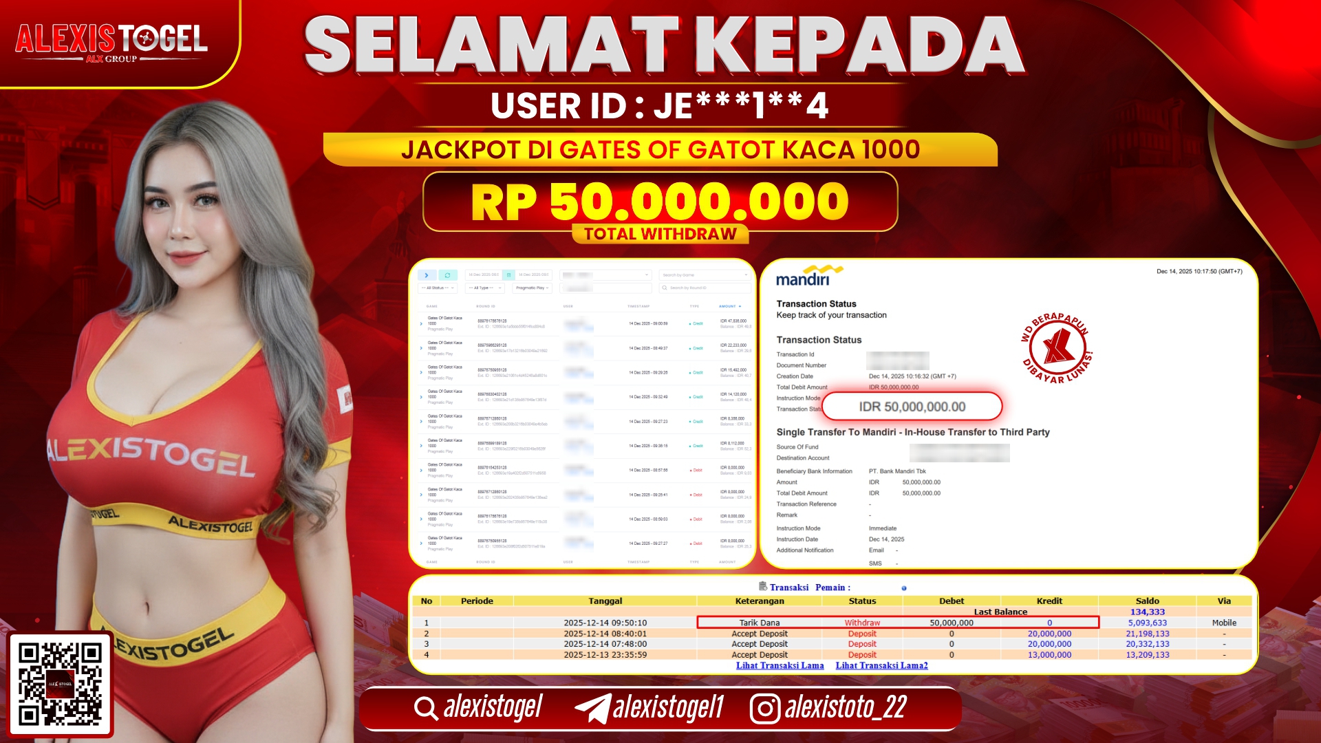 ALEXISTOGEL di SLOT GATES OF GATOT KACA 1000 RP.50.000.000,- LUNAS
