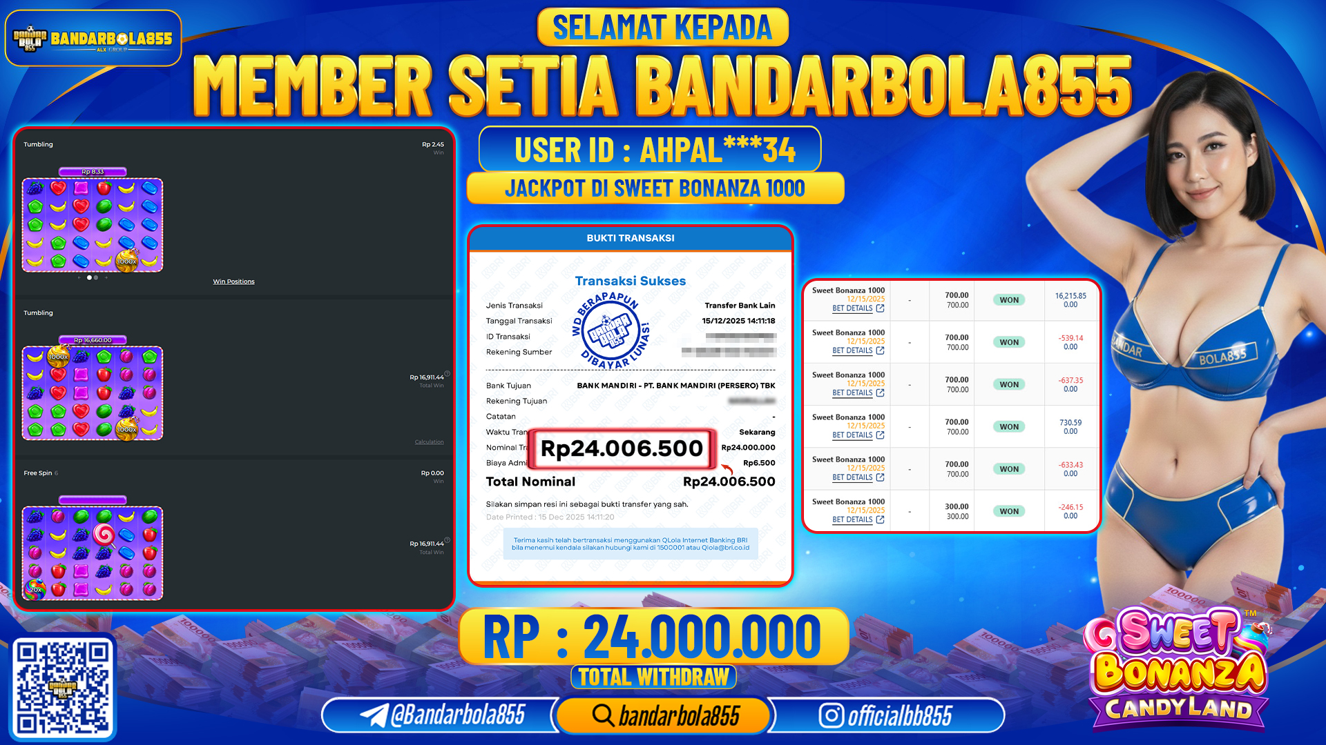 🎖 JACKPOT BANDARBOLA855 di SWEET BONANZA 1000 Rp24.000.000🎖