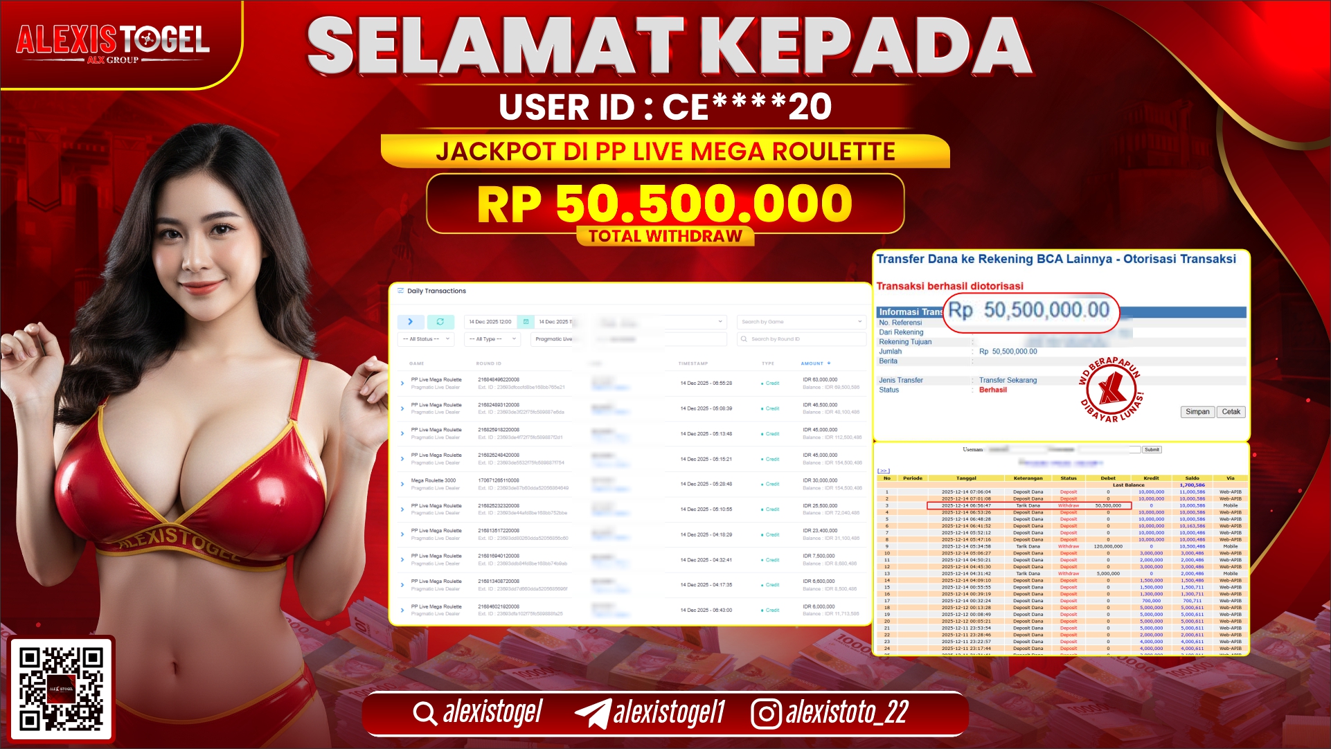 ALEXISTOGEL di PP LIVE MEGA ROULETTE RP.50.500.000,- LUNAS