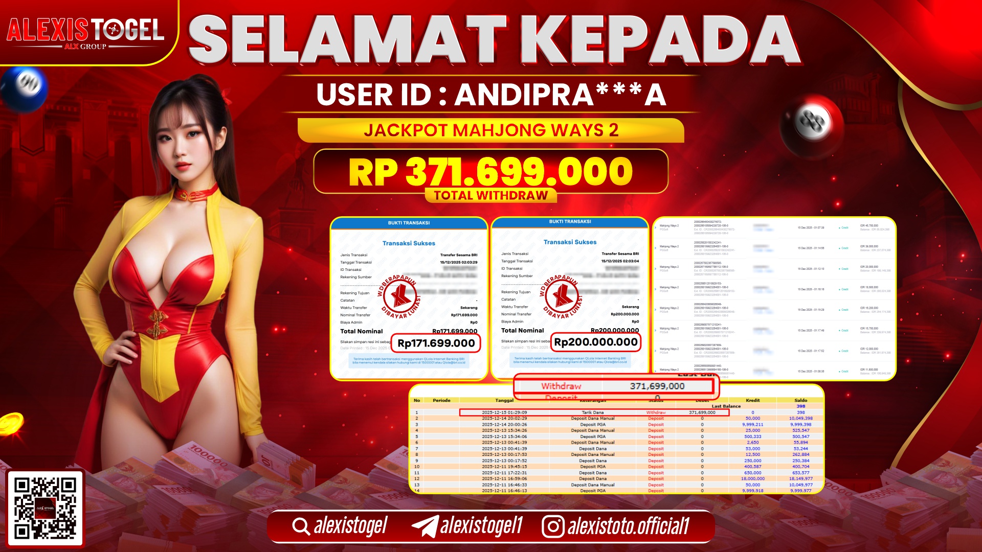 ALEXISTOGEL di SLOT MAHJONG WAYS 2 RP.371.699.000,- LUNAS