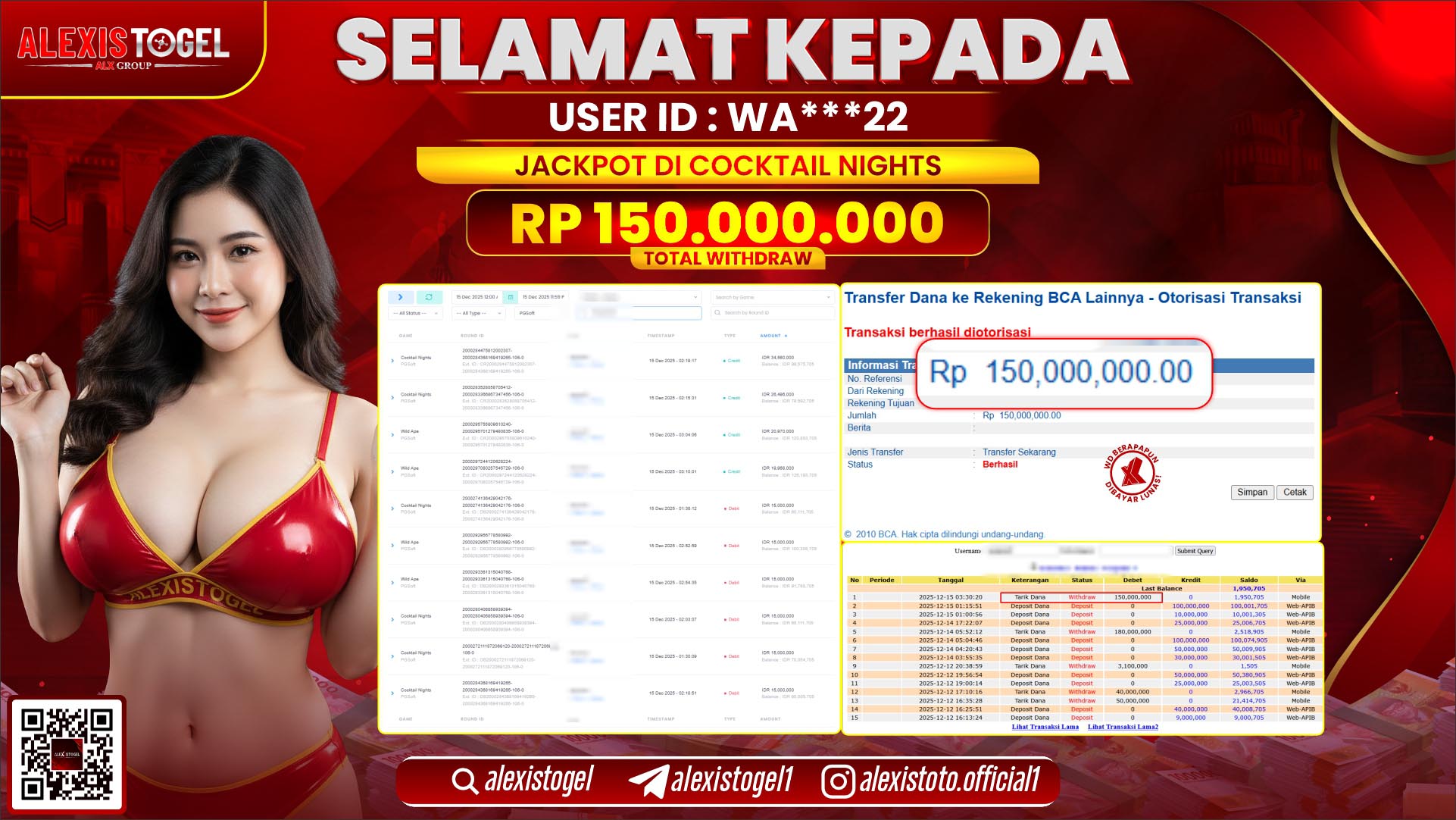 ALEXISTOGEL di SLOT COCKTAIL NIGHT RP.150.000.000,- LUNAS