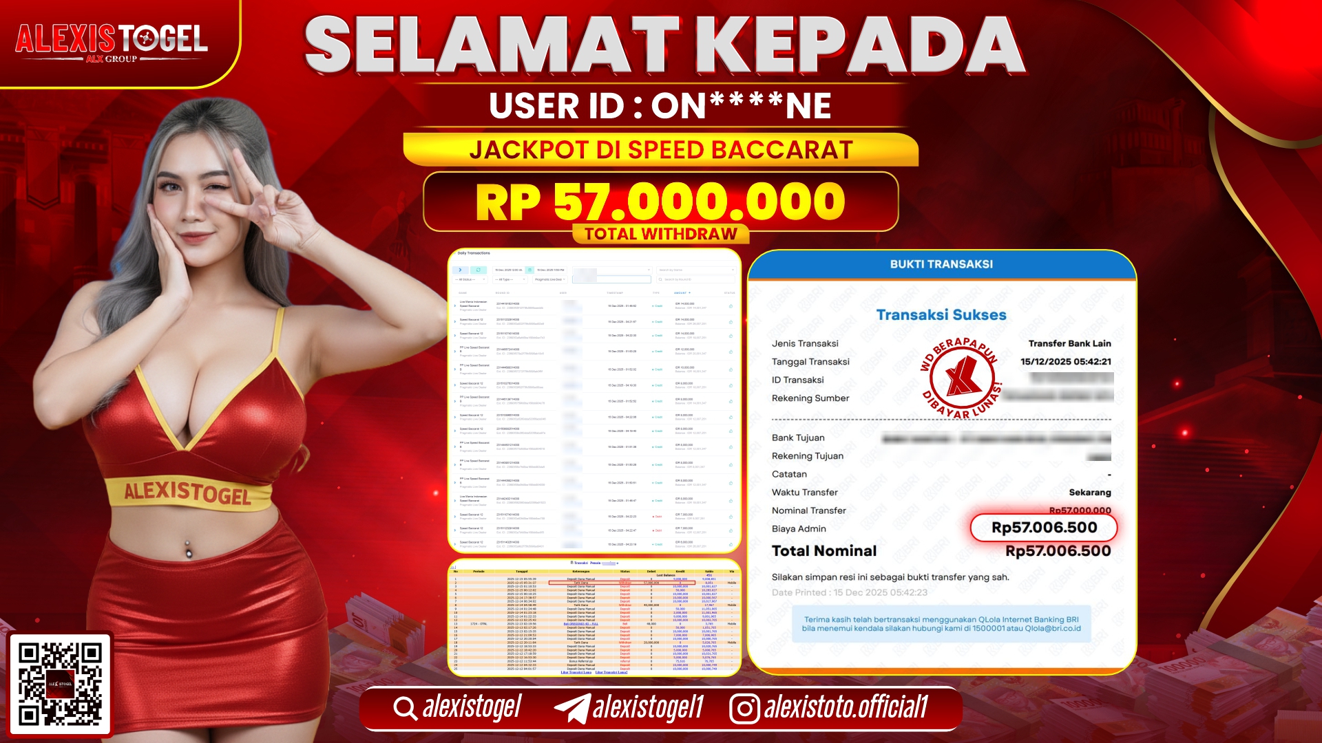 ALEXISTOGEL di CASINO SPEED BACCARAT RP.57.000.000,- LUNAS