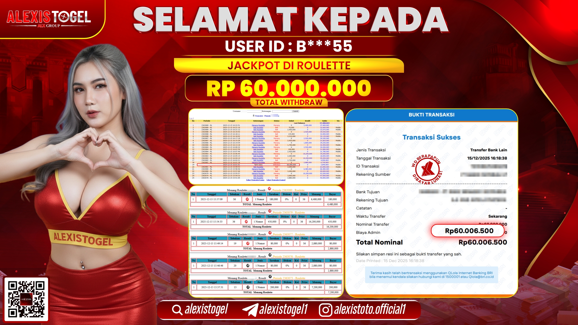 ALEXISTOGEL di CASINO ROULETTE RP.60.000.000,- LUNAS
