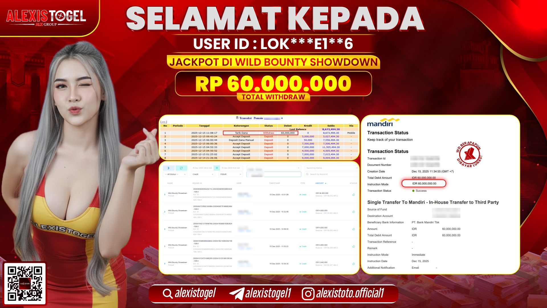 ALEXISTOGEL di SLOT WILD BOUNTY SHOWDOWN RP.60.000.000,- LUNAS