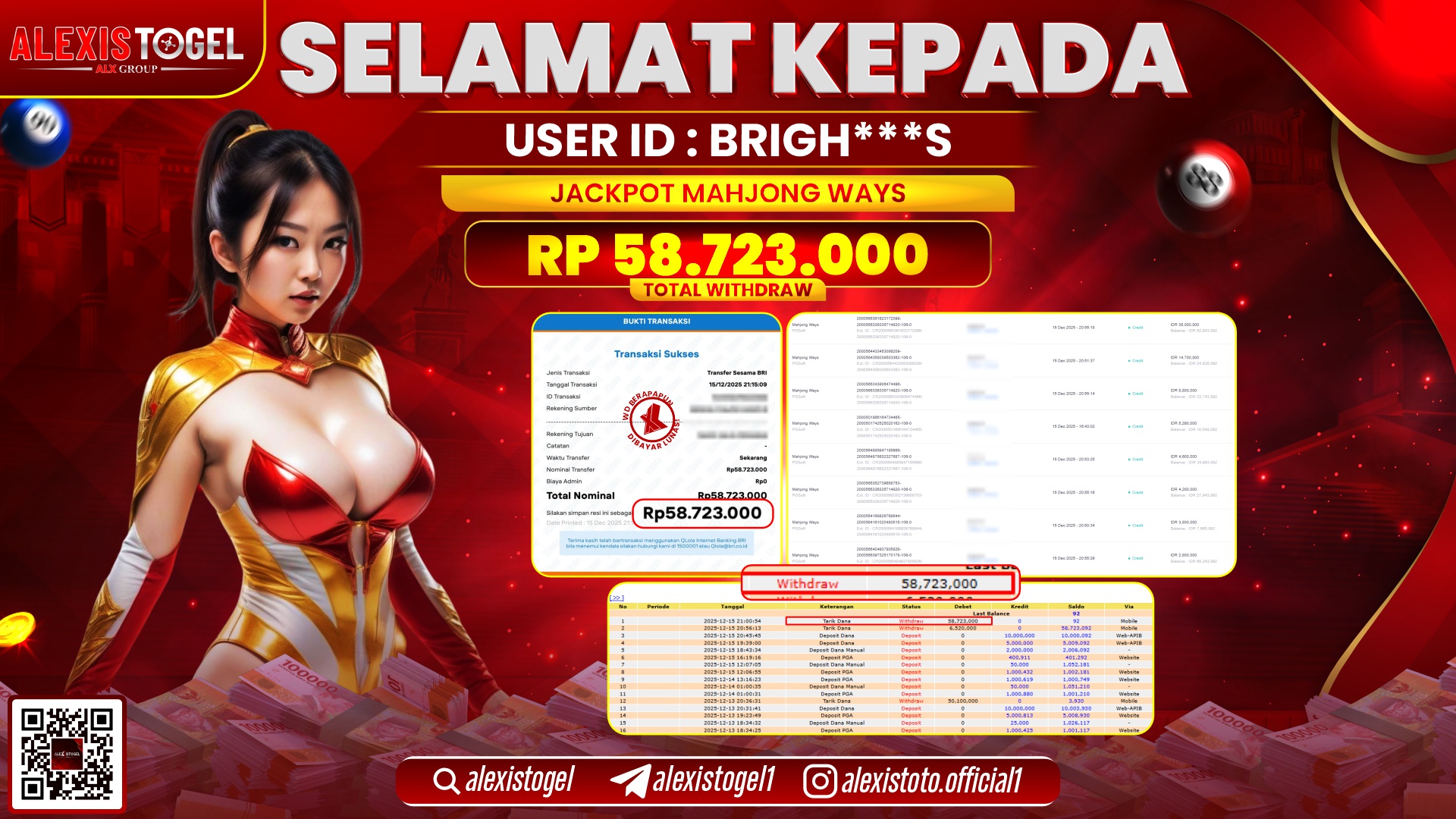 ALEXISTOGEL di SLOT MAHJONG WAYS RP.58.723.000,- LUNAS