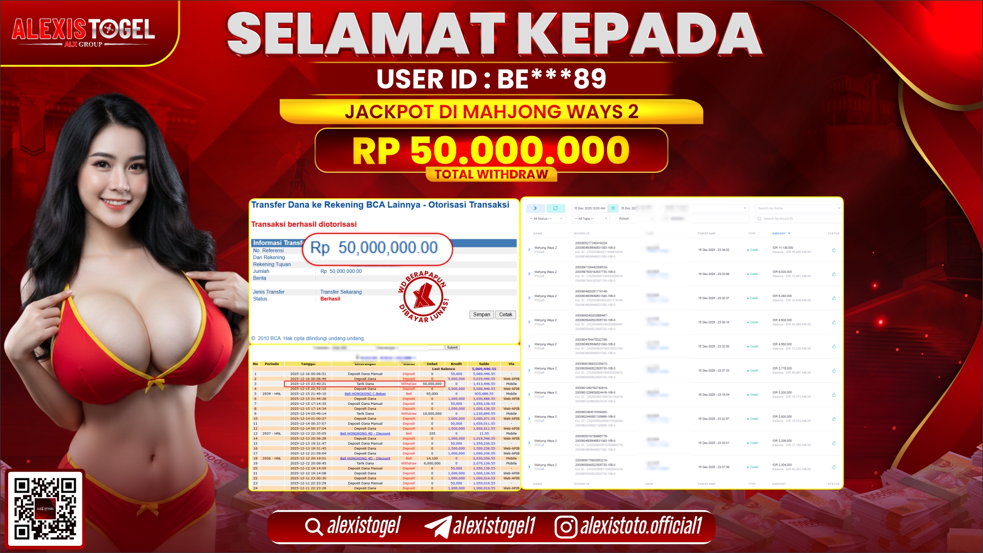 ALEXISTOGEL di SLOT MAHJONG WAYS 2 RP.50.000.000,- LUNAS