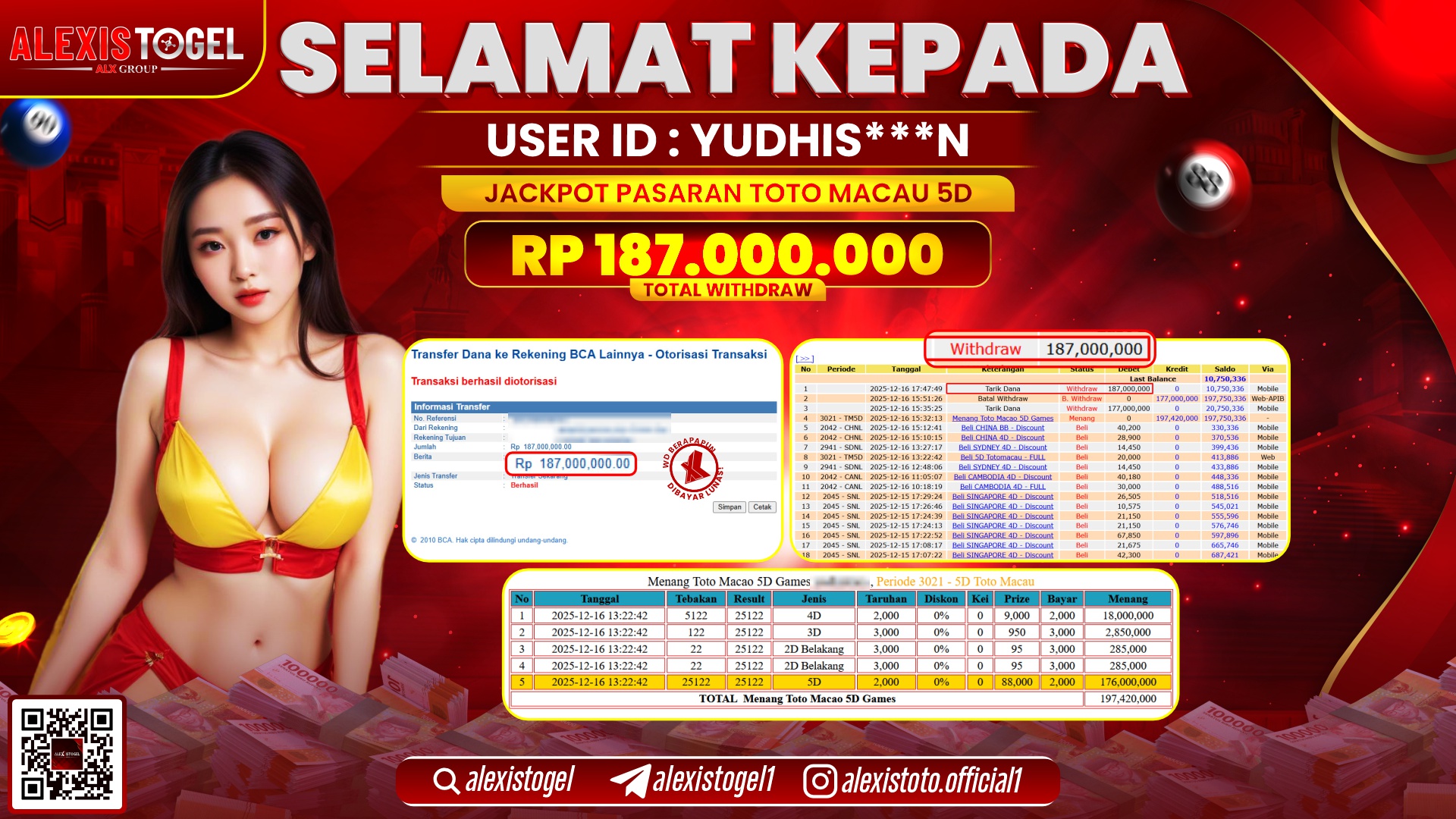 ALEXISTOGEL di TOGEL TOTO MACAU 5D RP.187.000.000,- LUNAS