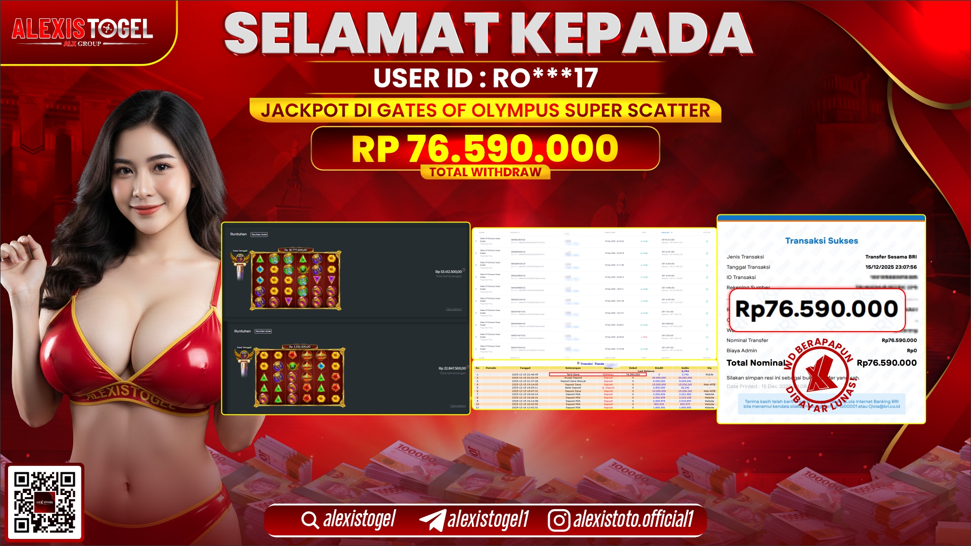 ALEXISTOGEL di SLOT GATES OF OLYMPUS SUPER SCATTER RP.76.590.000,- LUNAS
