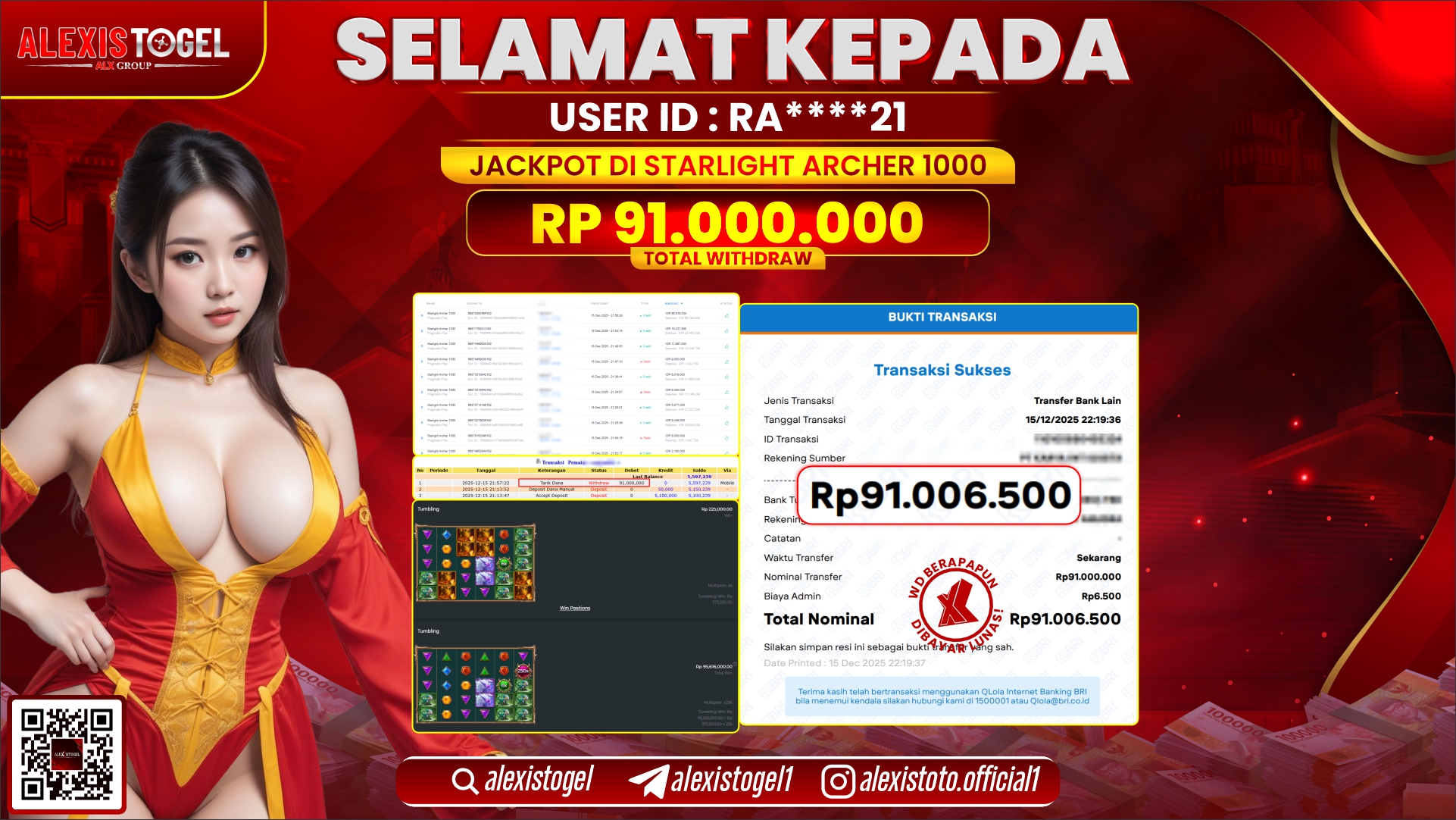 ALEXISTOGEL di SLOT STARLIGHT ARCHER 1000 RP.91.000.000,- LUNAS