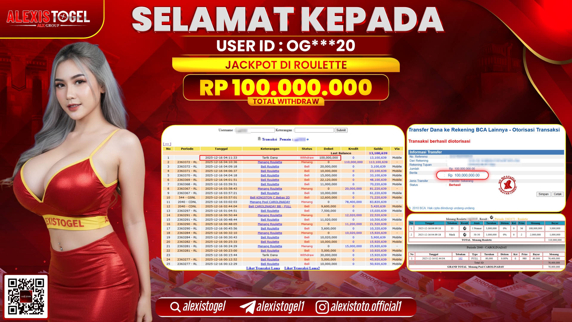 ALEXISTOGEL di CASINO ROULETTE RP.100.000.000,- LUNAS
