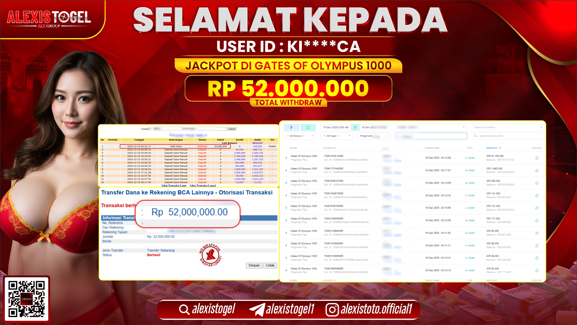 ALEXISTOGEL di SLOT GATES OF OLYMPUS 1000 RP.52.000.000,- LUNAS